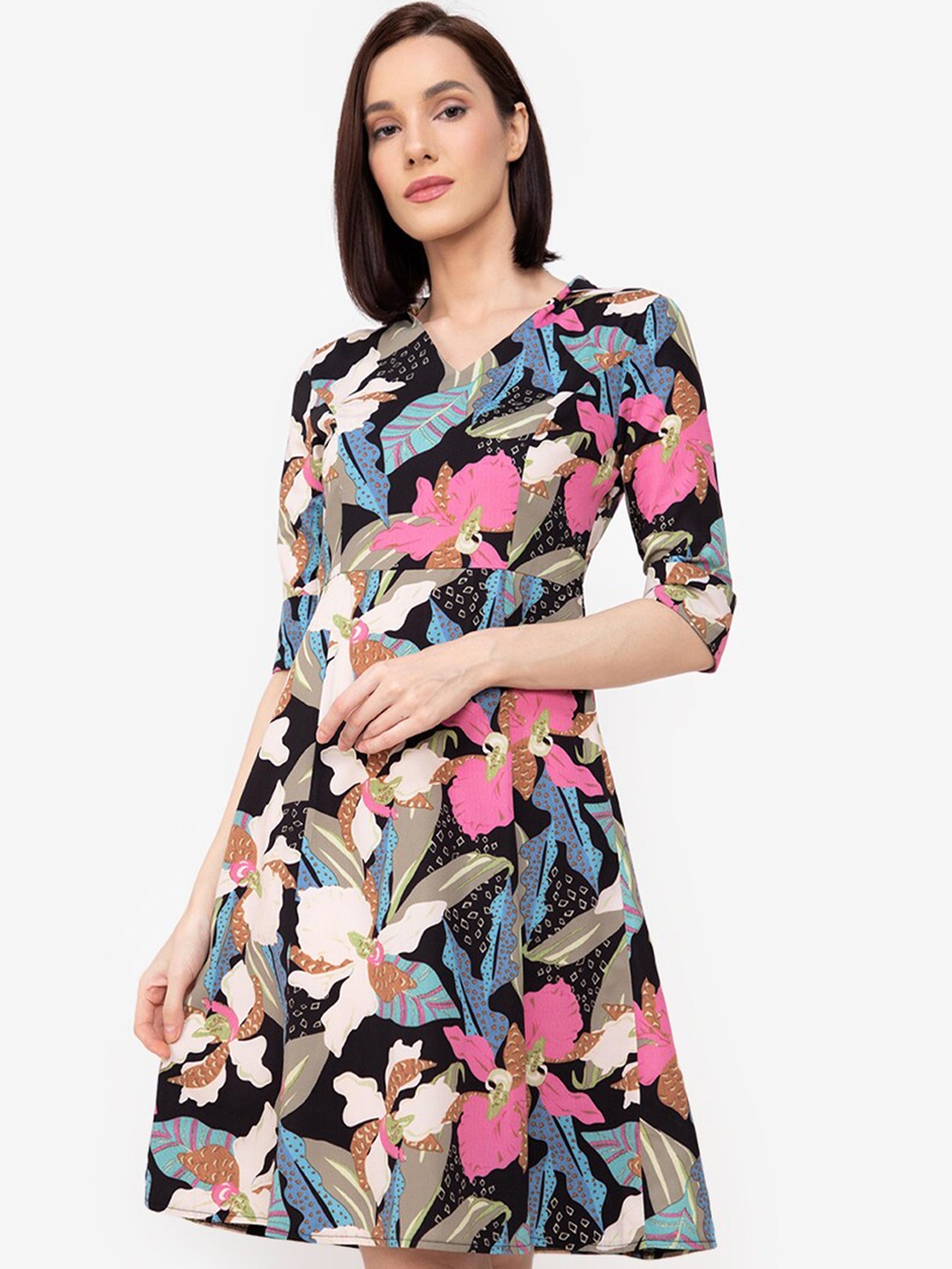 

ZALORA WORK Multicoloured Floral A-Line Dress, Multi