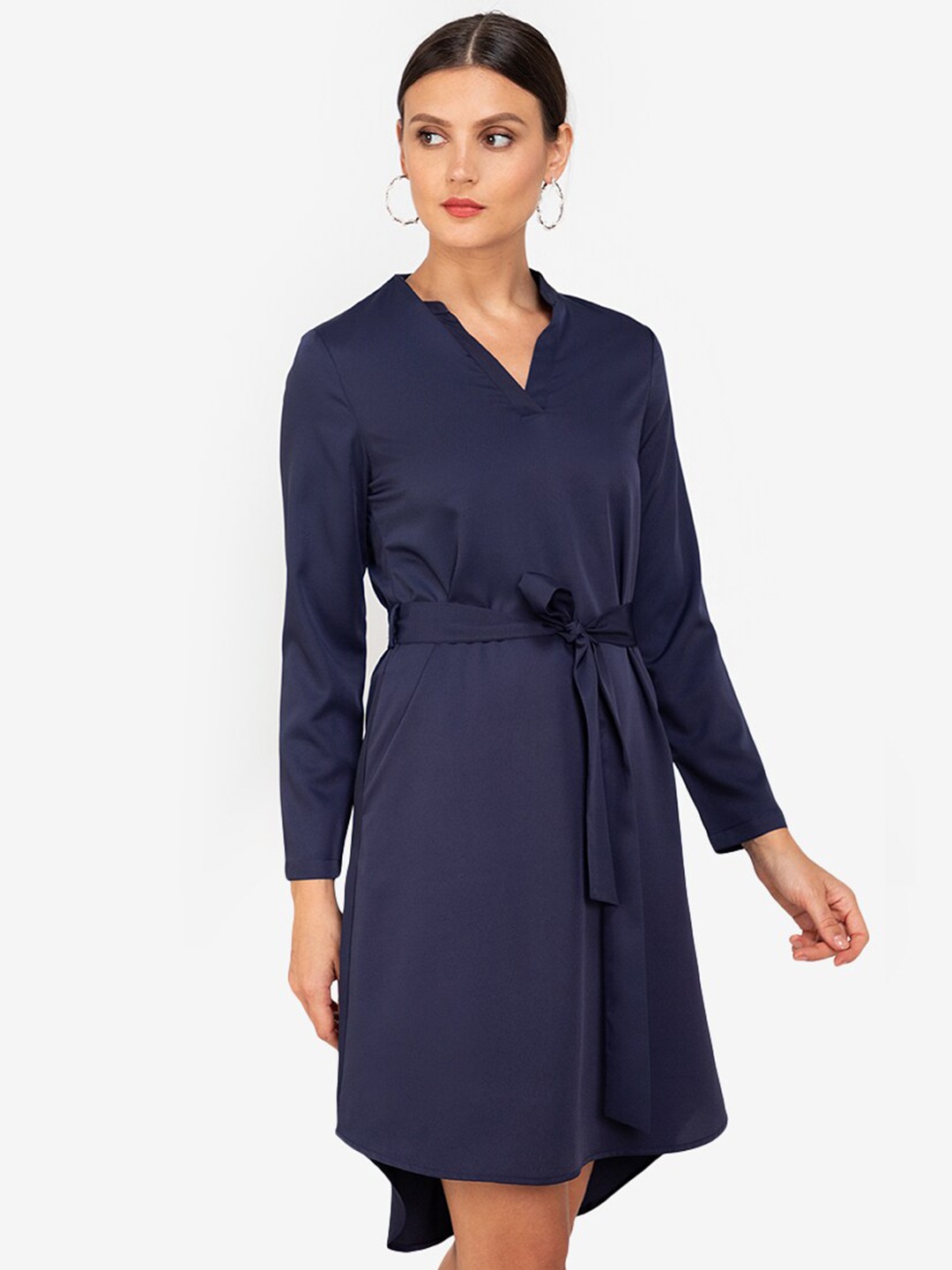 

ZALORA WORK Navy Blue Solid A-Line Midi Dress