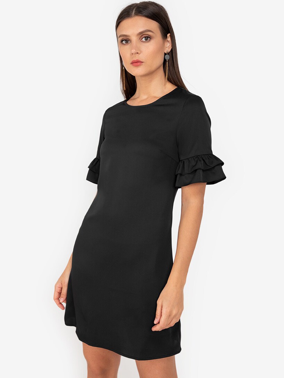 

ZALORA WORK Black Ruffled Sheath Midi Dress