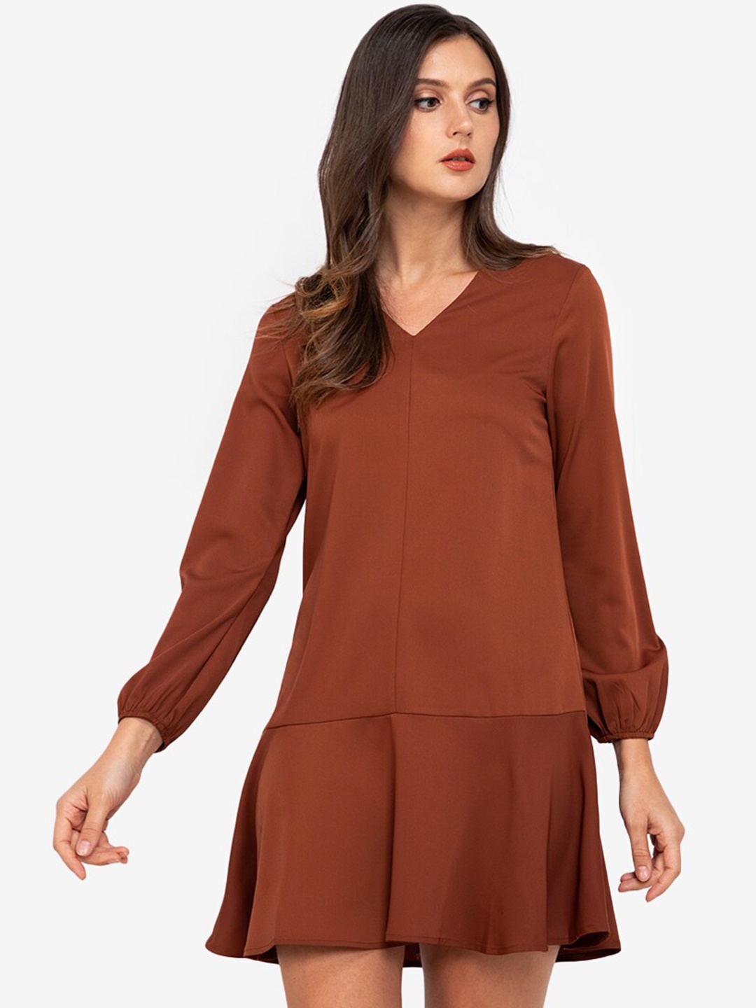 

ZALORA WORK Brown Drop-Waist Mini Dress