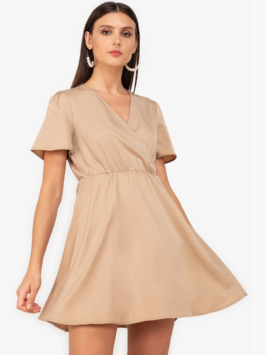 

ZALORA WORK Beige Solid Mini Dress