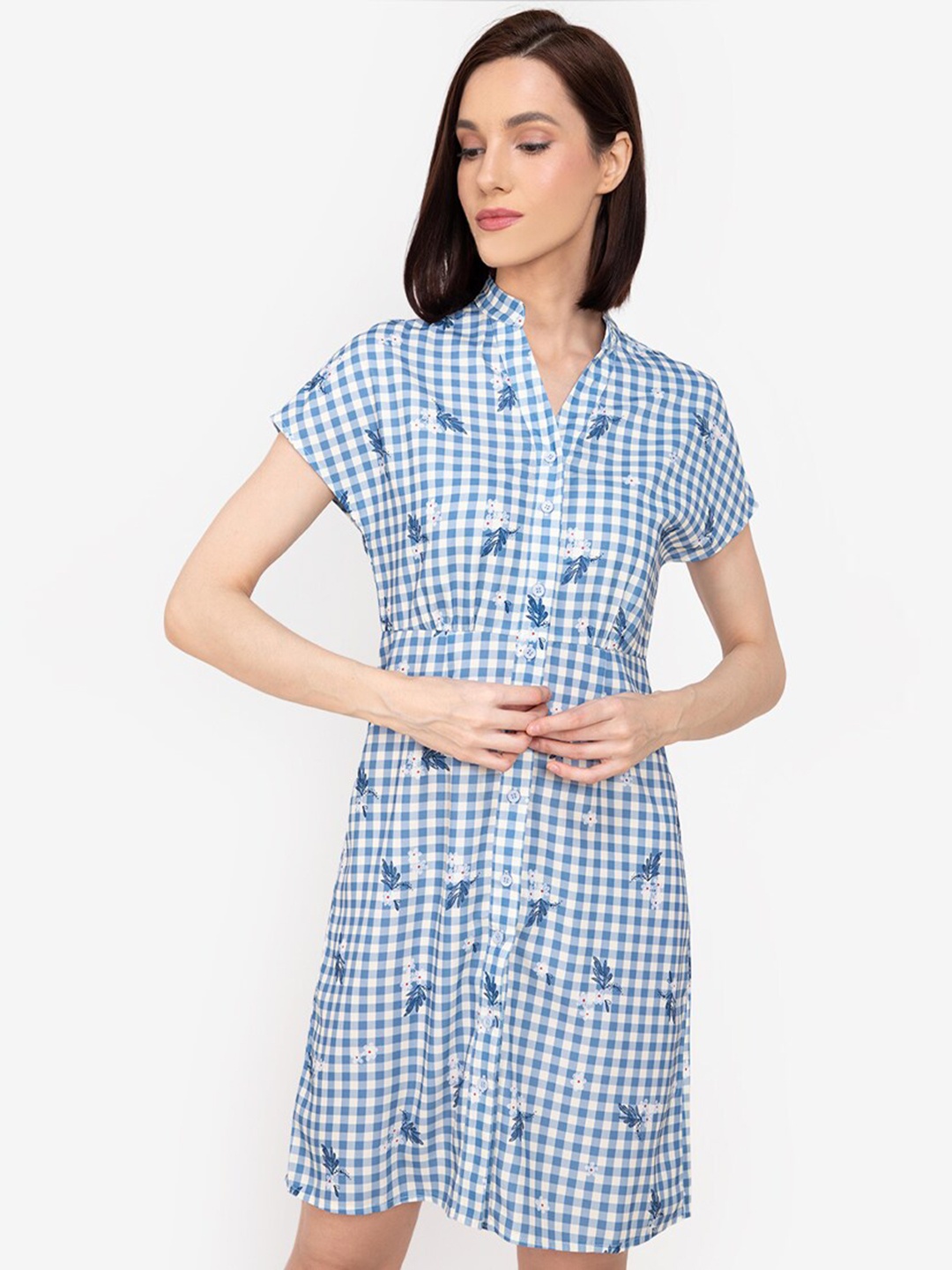 

ZALORA WORK Blue & White Checked Sheath Midi Dress