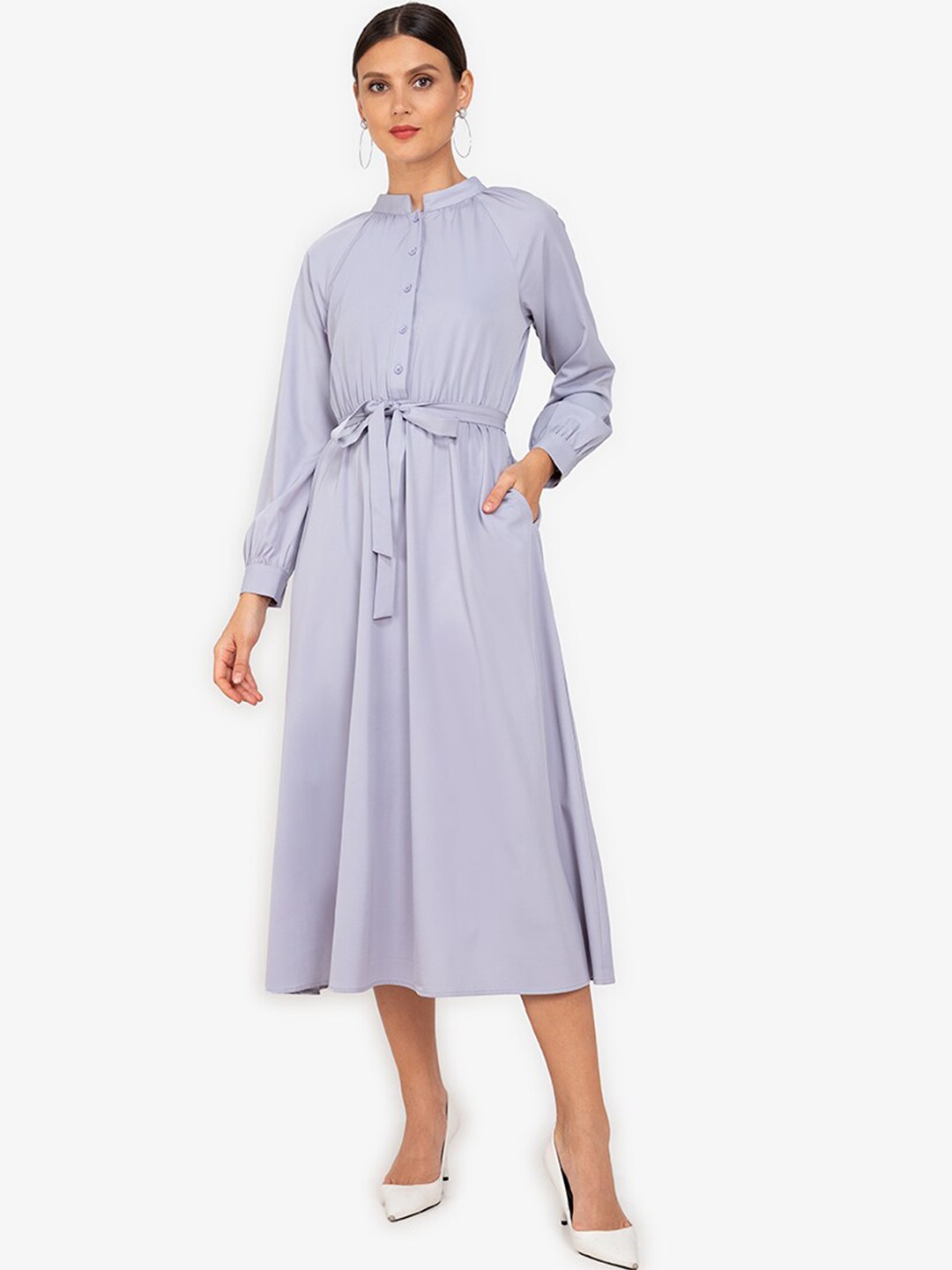 

ZALORA WORK Grey Solid A-Line Dress