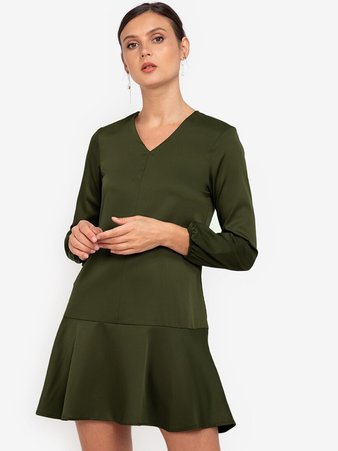 

ZALORA WORK Women Olive Green Solid Sheath Mini Dress