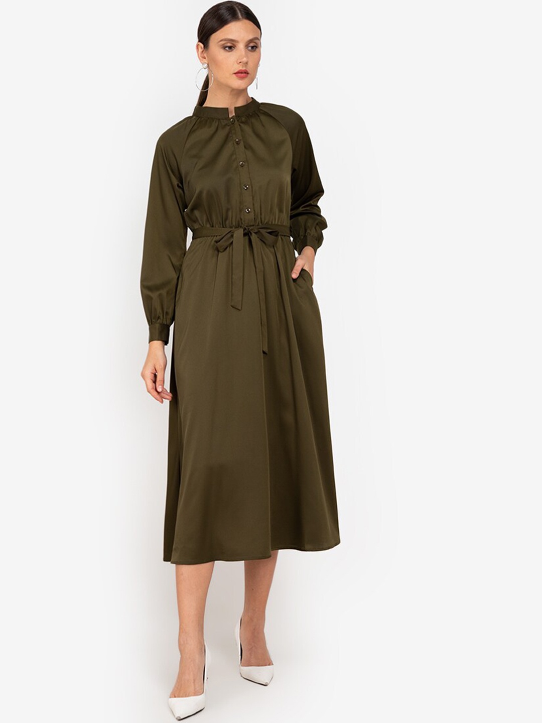 

ZALORA WORK Green Shirt Midi Dress