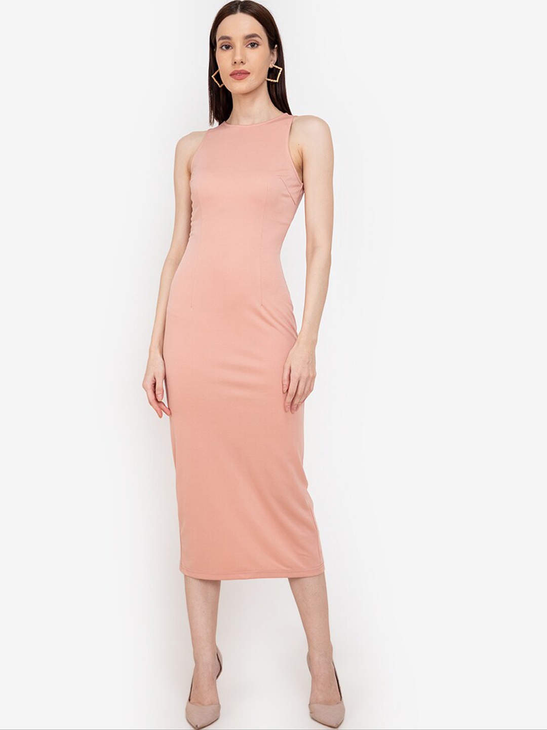 

ZALORA WORK Women Peach-Coloured Solid Bodycon Dress