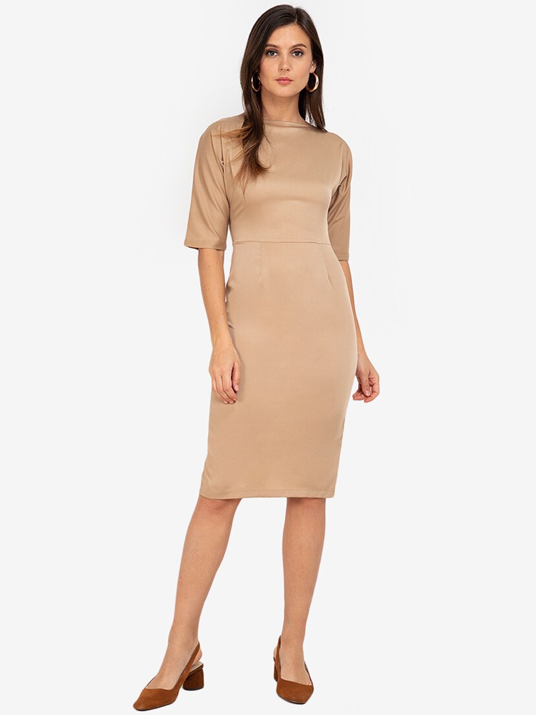

ZALORA WORK Beige Formal Bodycon Midi Dress