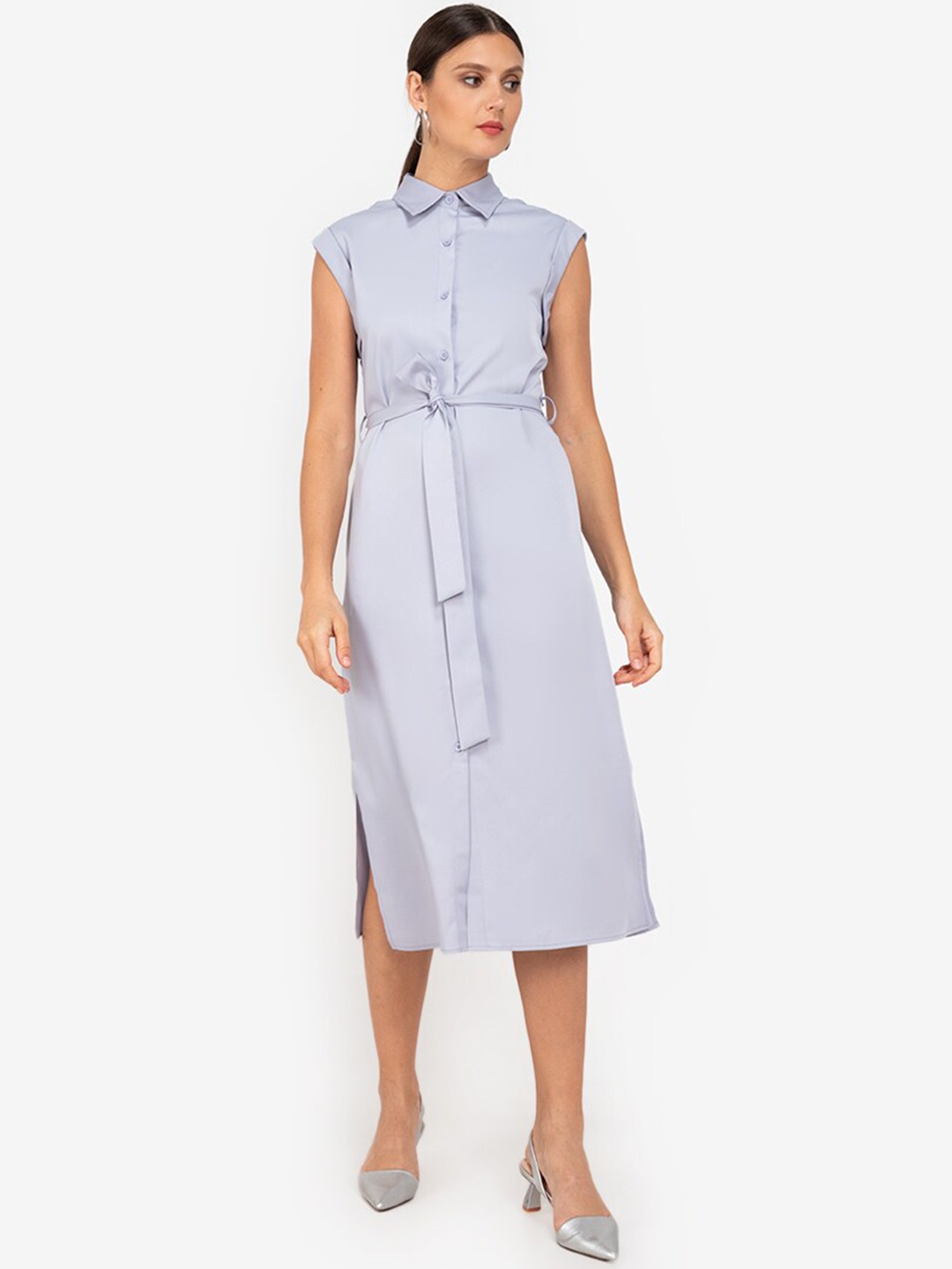 

ZALORA WORK Grey Solid Shirt Dress