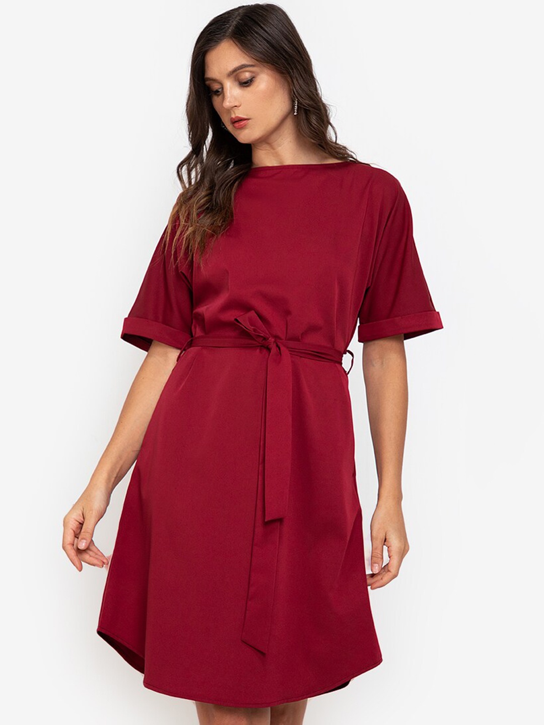 

ZALORA WORK Red Boat Neck A-Line Dress