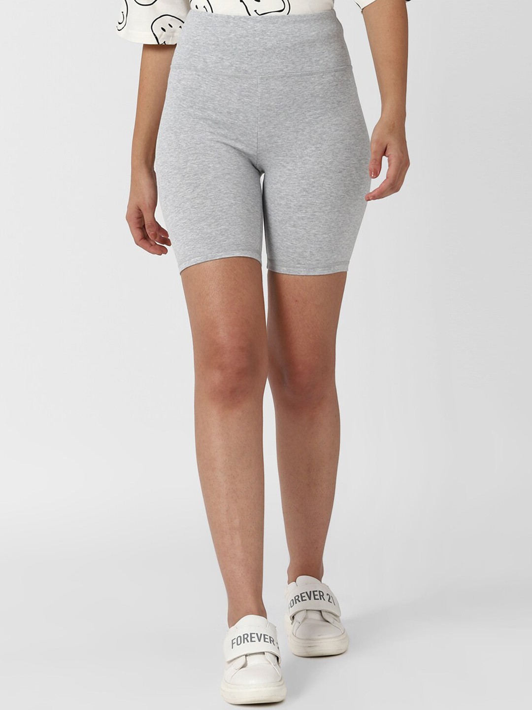 

FOREVER 21 Women Grey Skinny Fit High-Rise Shorts