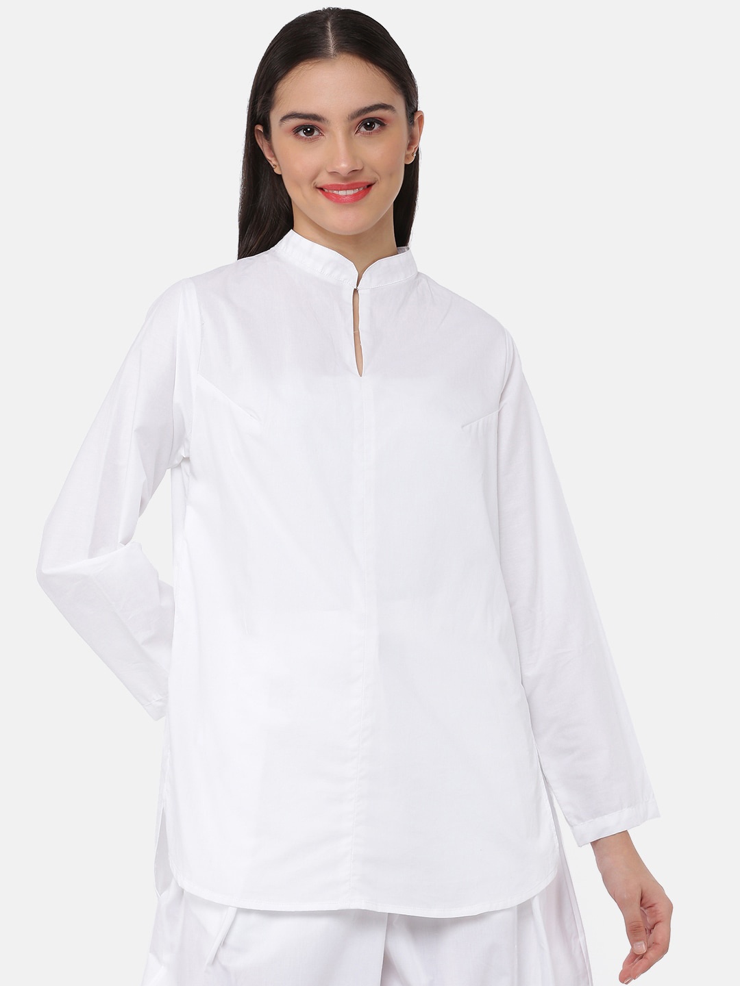 

GRASS by Gitika Goyal Women White Solid Cotton Kurti