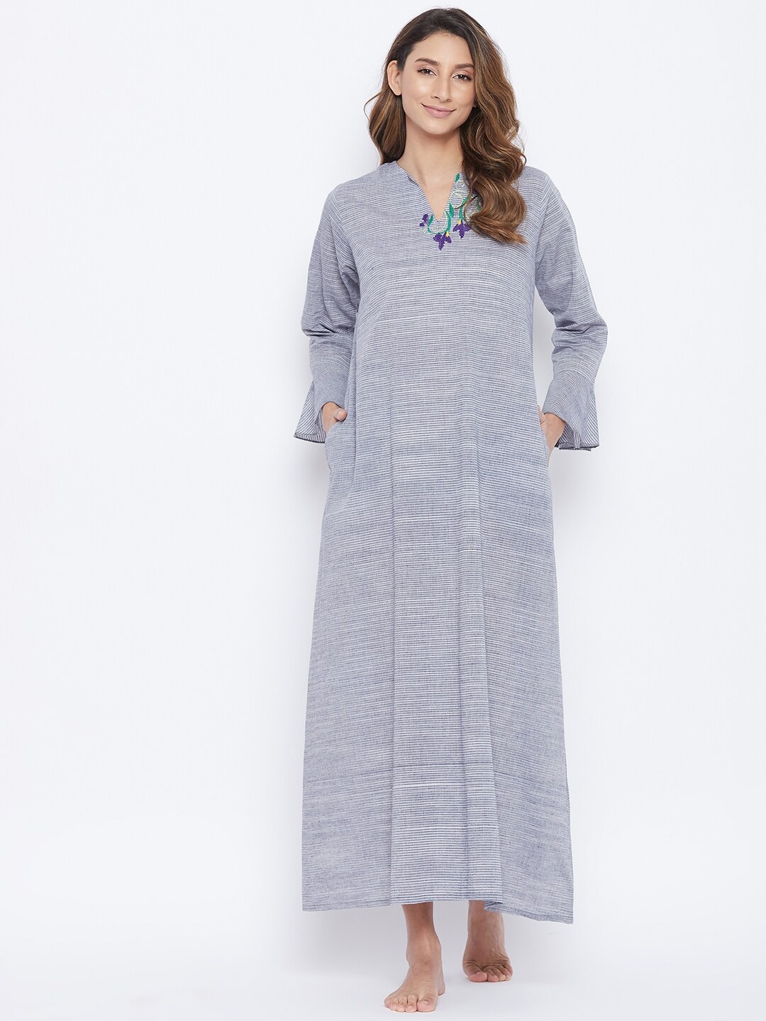 

The Kaftan Company Grey Pure Cotton Maxi Nightdress