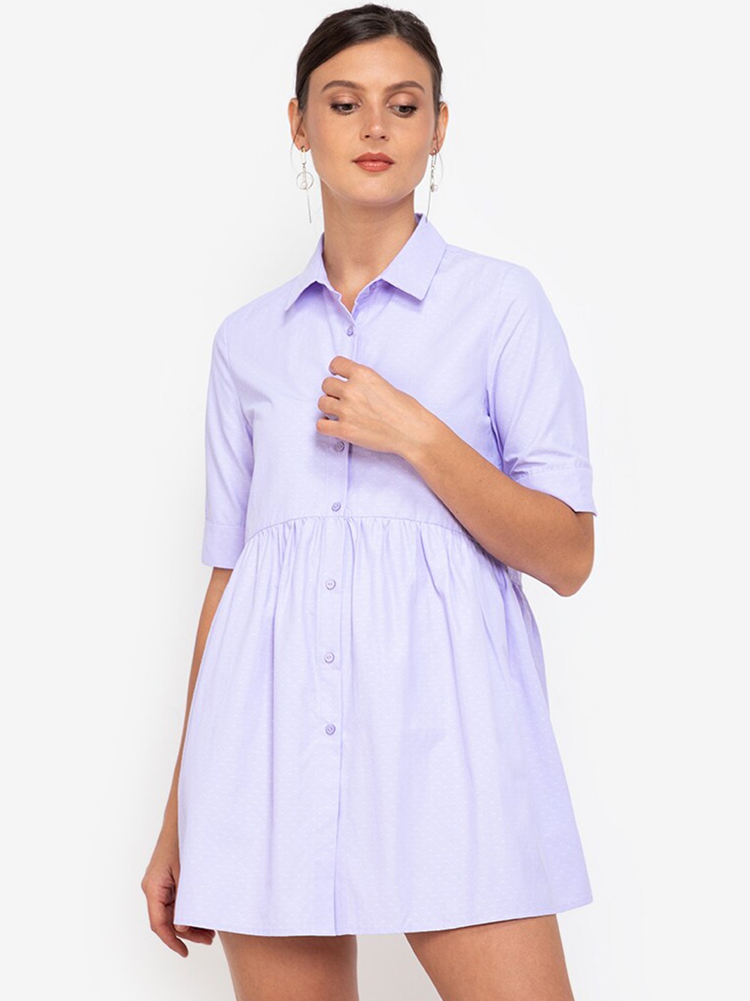 

ZALORA WORK Purple Solid Cotton Shirt Mini Dress