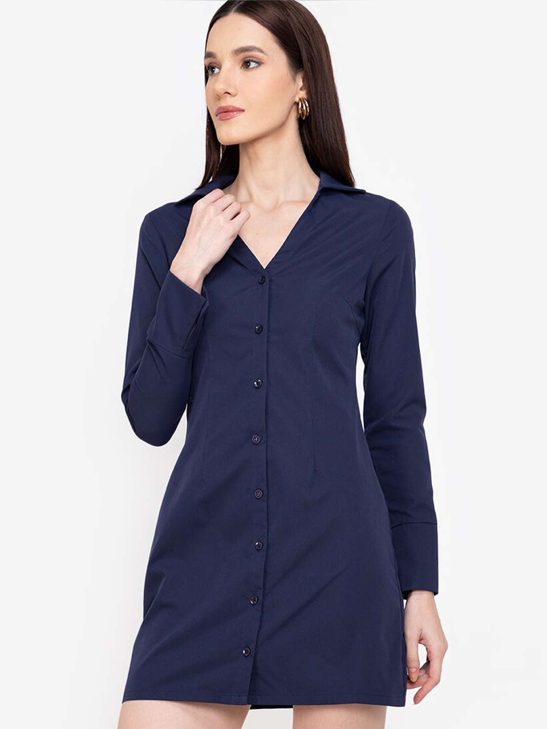 

ZALORA WORK Navy Blue Solid Shirt Mini Dress