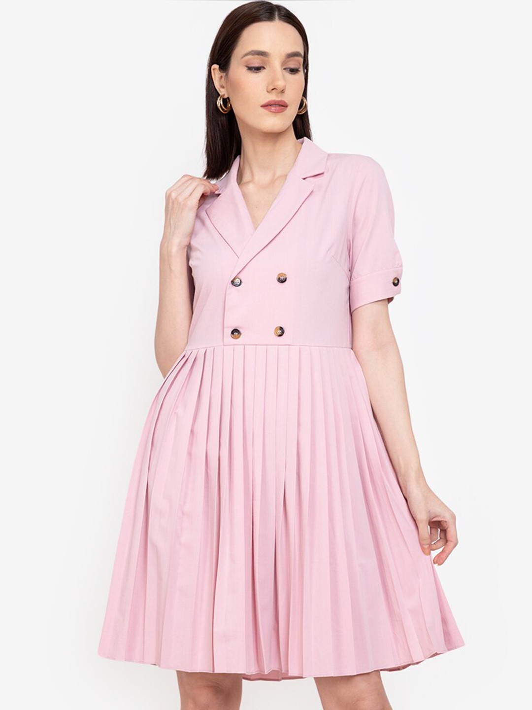 

ZALORA WORK Pink Double Breasted Pleated Dress