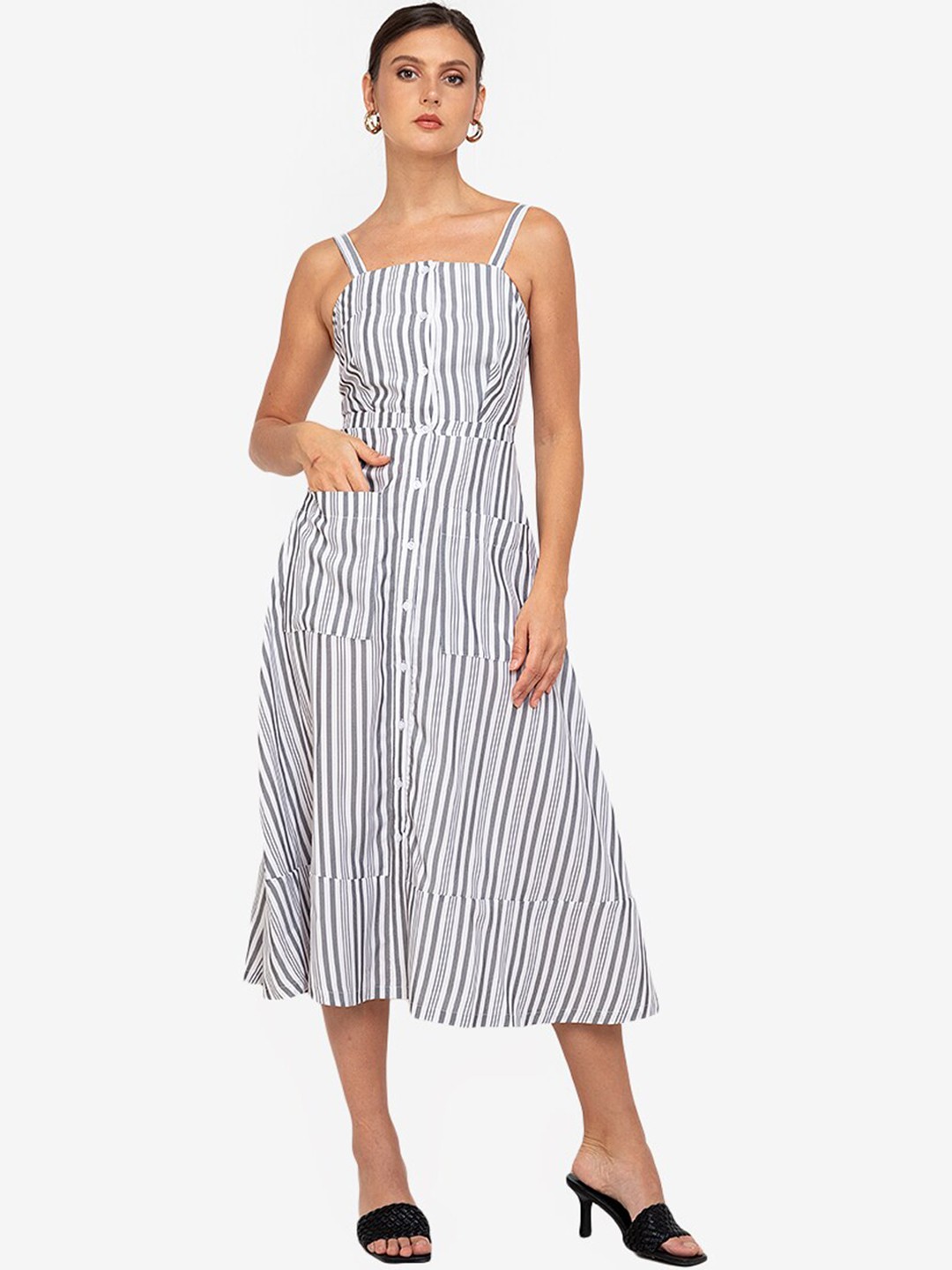 

ZALORA WORK Women Black & White Striped Dress
