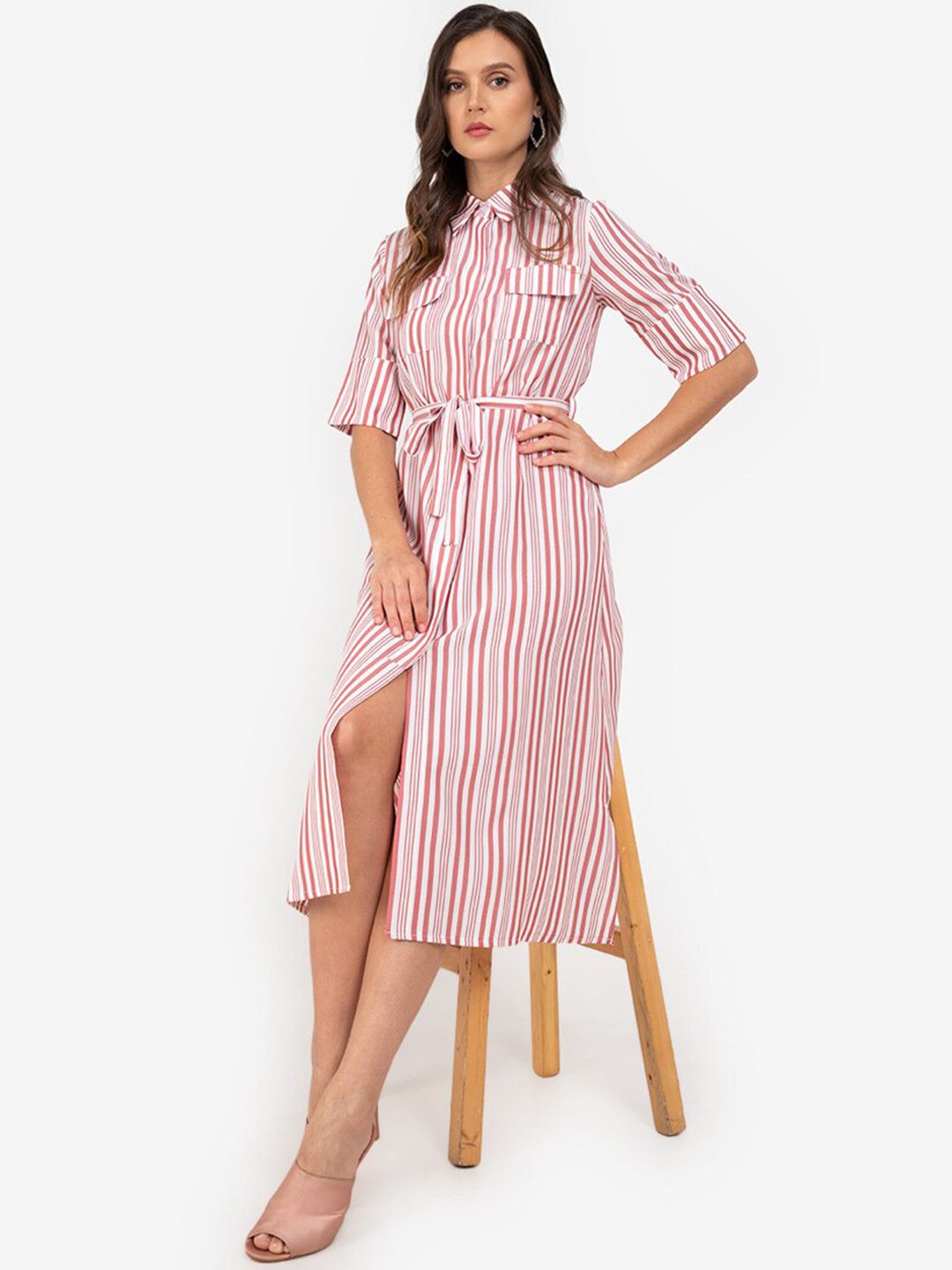 

ZALORA WORK White & Pink Striped Shirt Dress