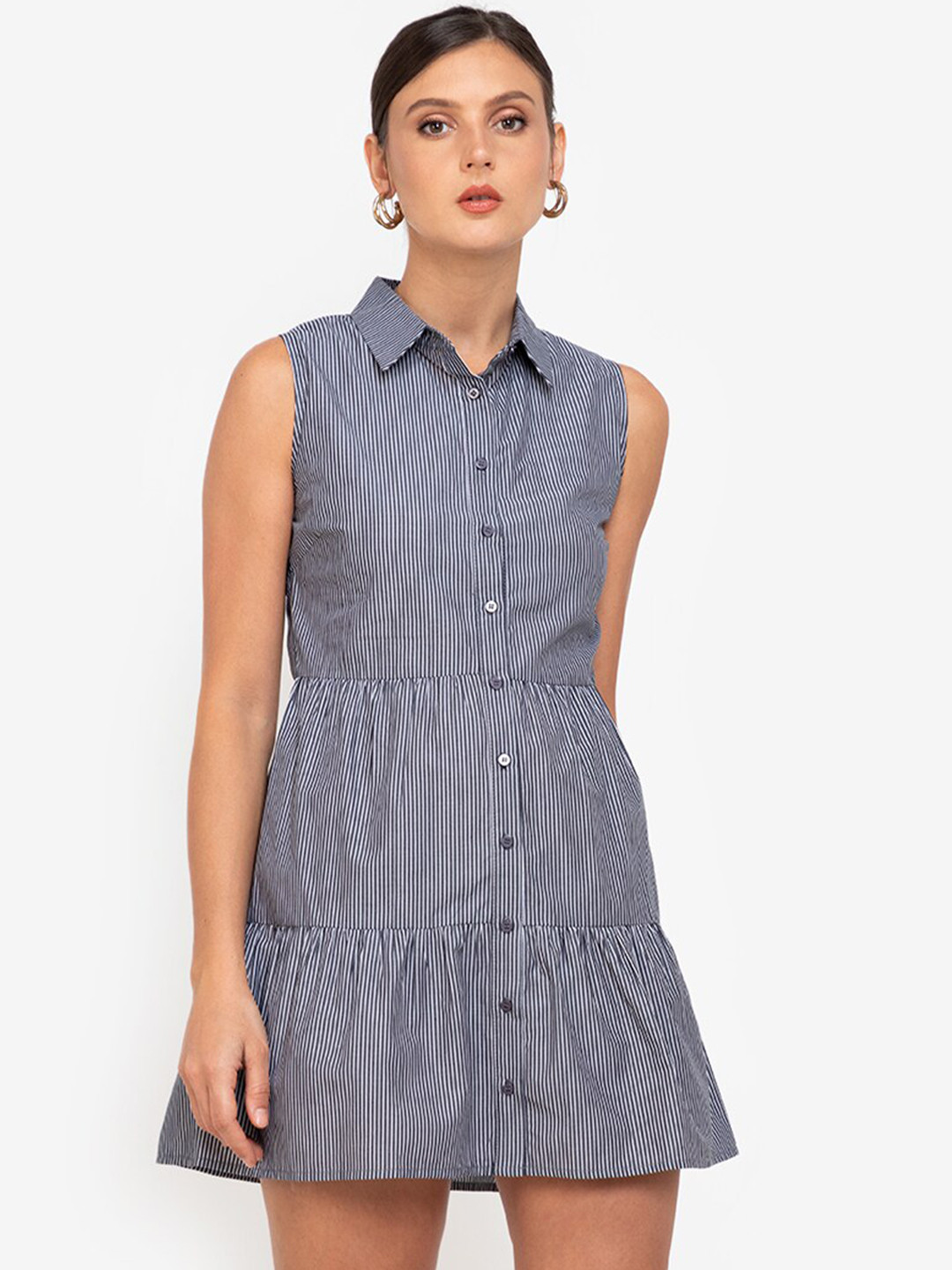

ZALORA WORK Grey Striped Shirt Mini Dress