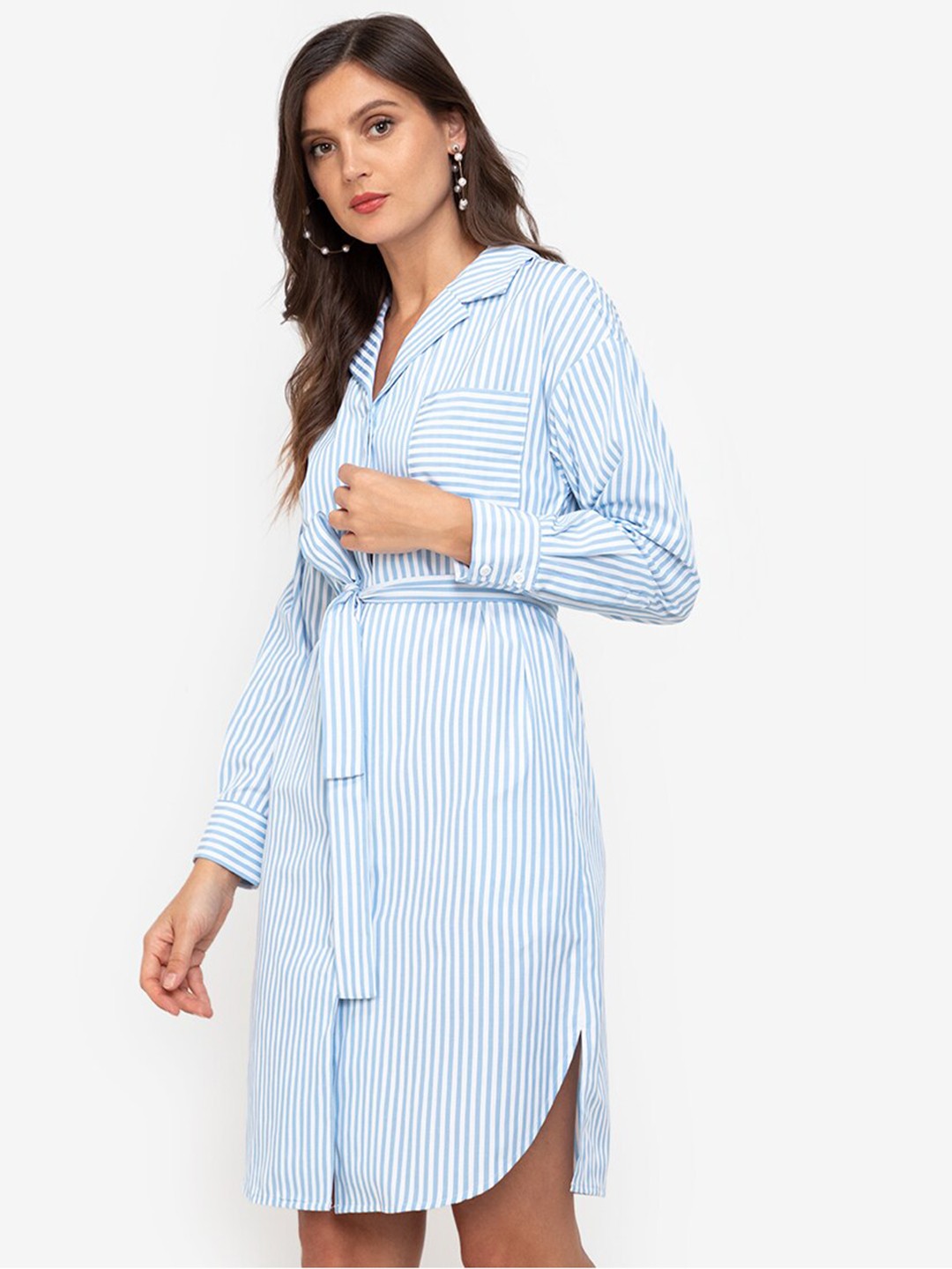 

ZALORA WORK White & Blue Striped Shirt Dress