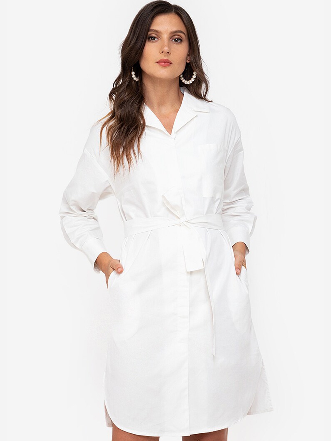 

ZALORA WORK Women White Solid Shirt Dress