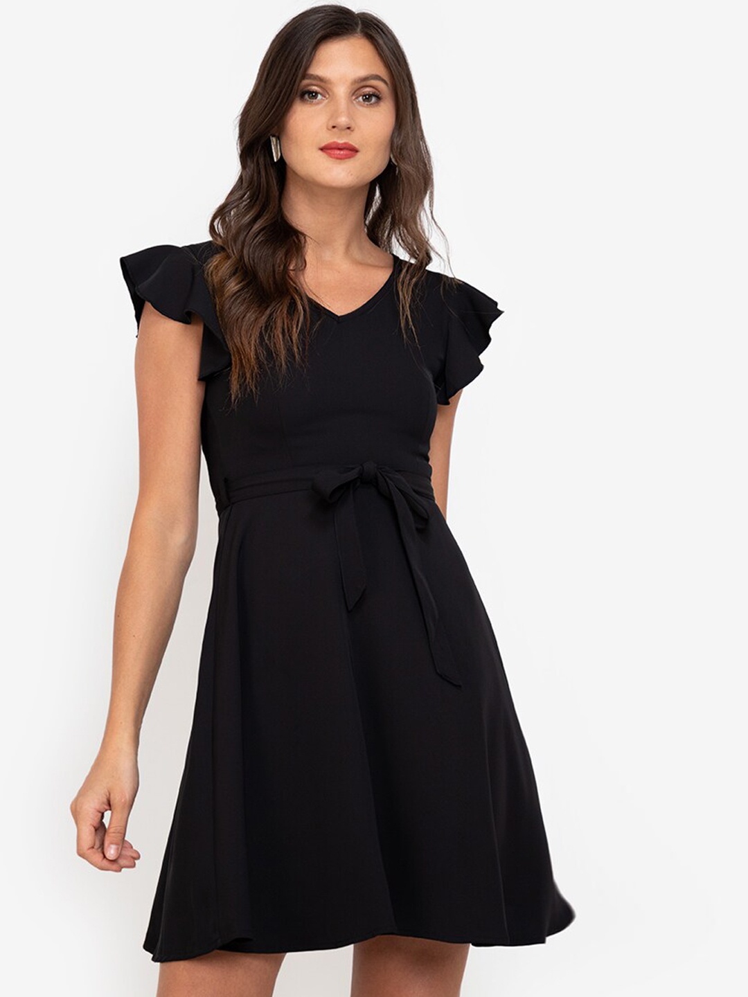 

ZALORA WORK Black Flutter Sleeves Formal Mini Fit & Flare Dress