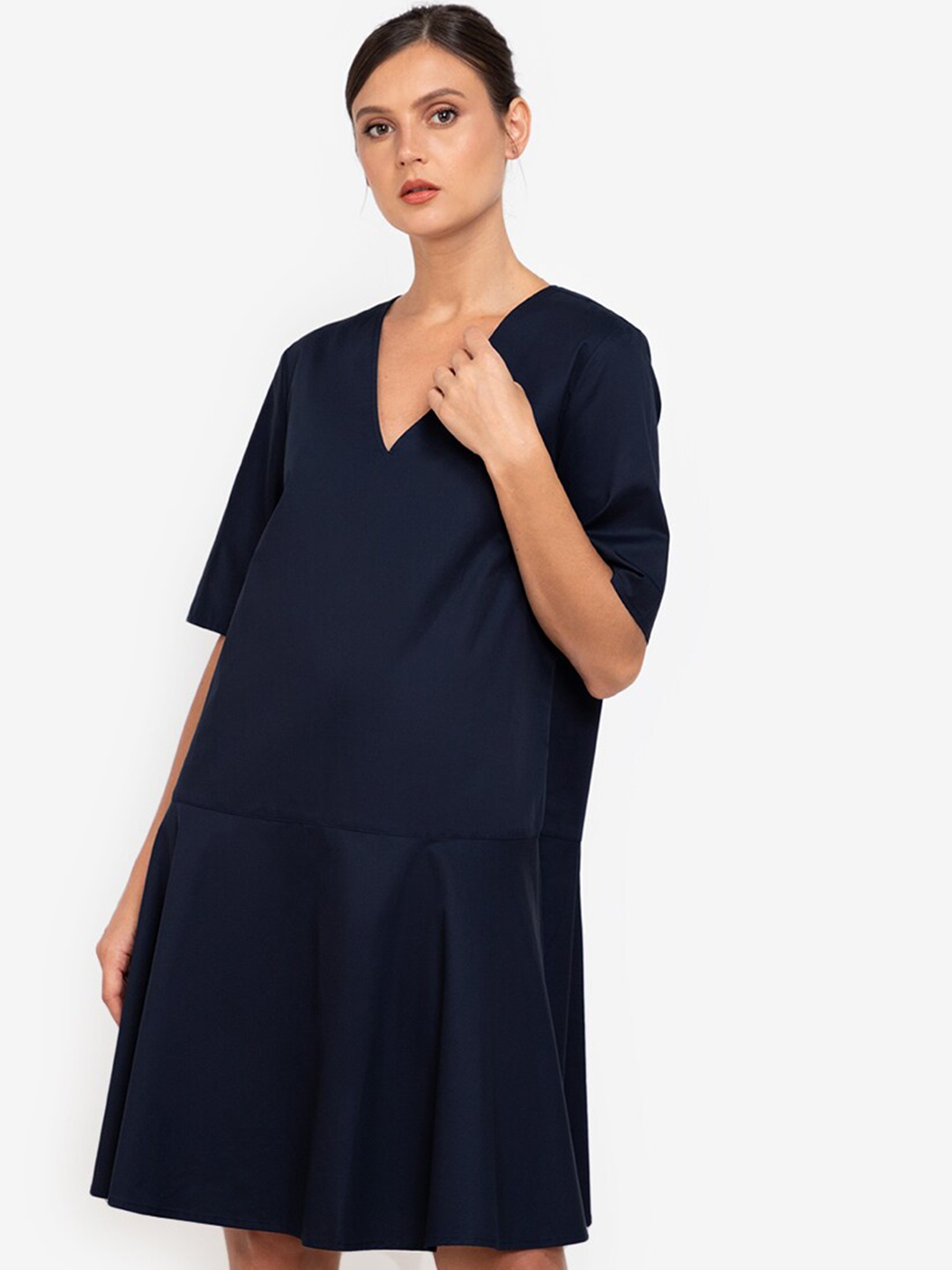 

ZALORA WORK Women Navy Blue Solid A-Line Dress