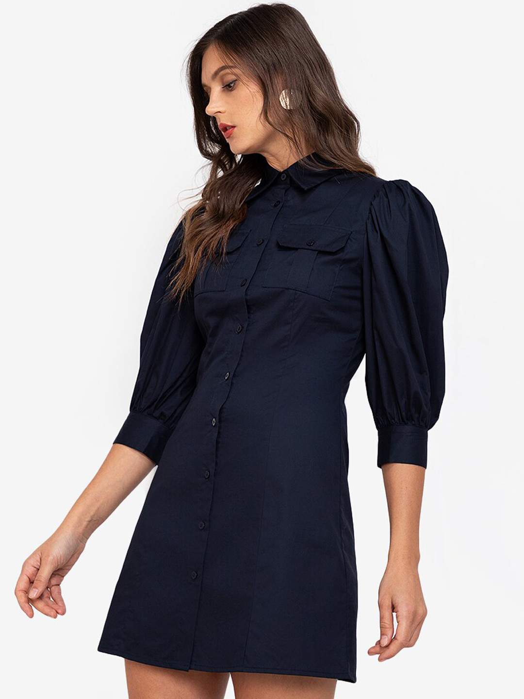 

ZALORA WORK Navy Blue Puff Sleeve Shirt Mini Formal Dress
