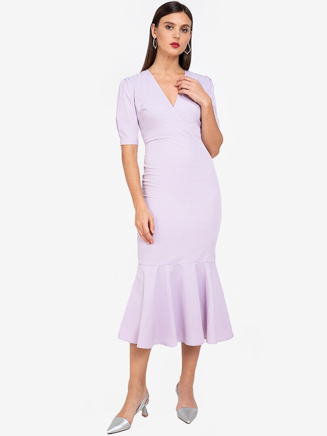 

ZALORA WORK Purple Solid Midi Dress