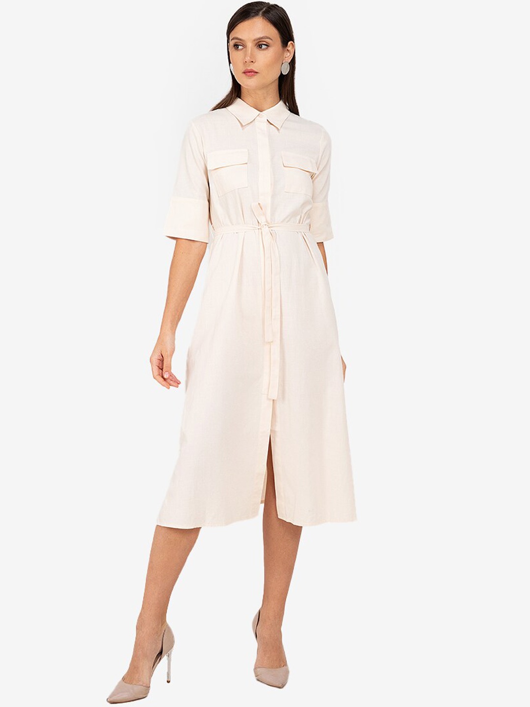 

ZALORA WORK Beige Shirt Dress
