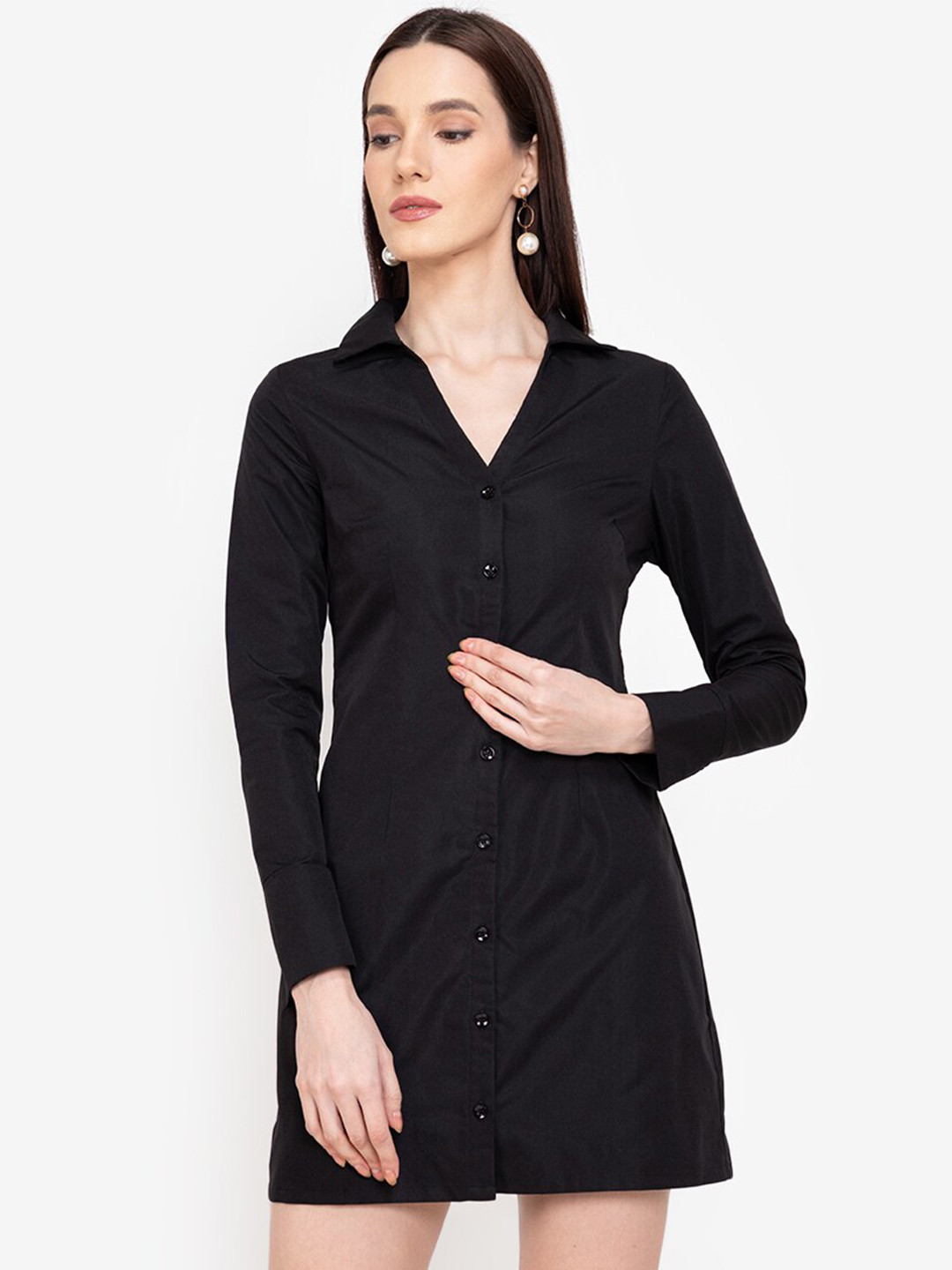 

ZALORA WORK Black Solid Shirt Mini Dress
