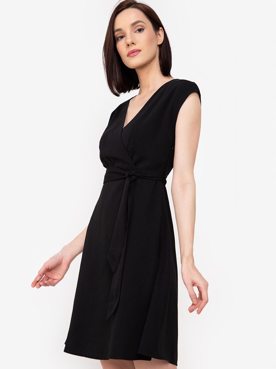

ZALORA WORK Women Black Solid Wrap Dress
