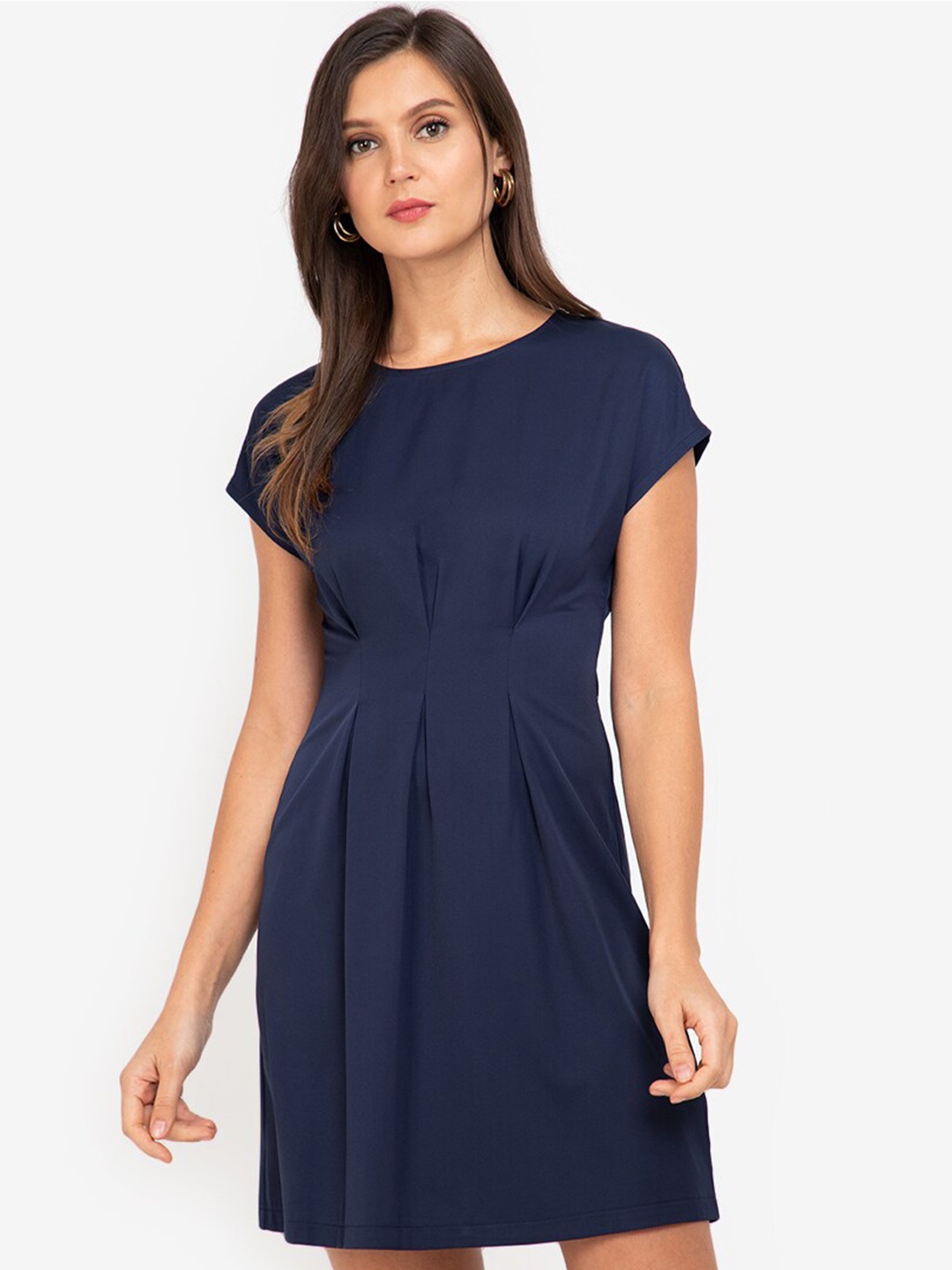 

ZALORA WORK Navy Blue Gathered & Pleated Mini Dress