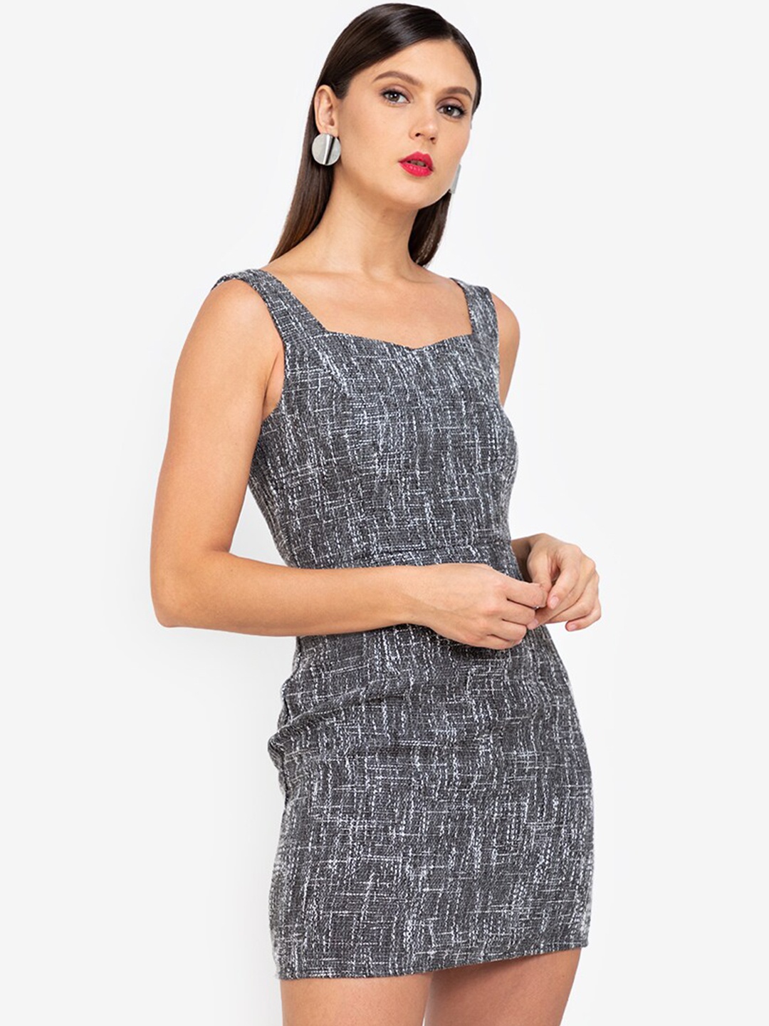 

ZALORA WORK Grey Self Design Formal Bodycon Mini Dress