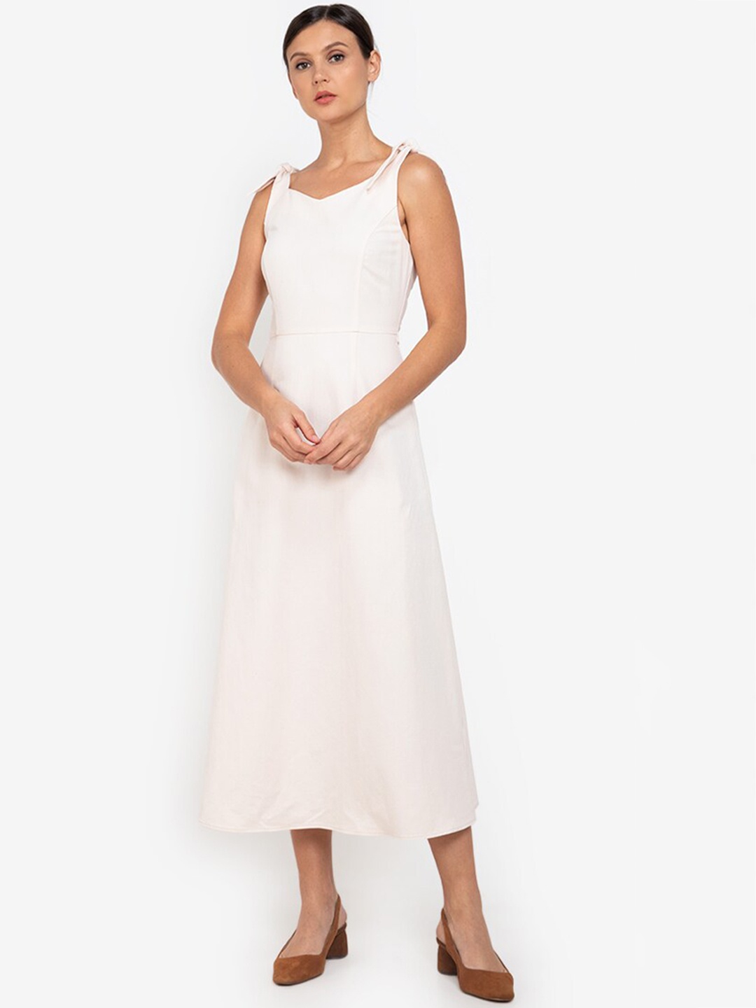 

ZALORA WORK Beige Pure Cotton A-Line Dress