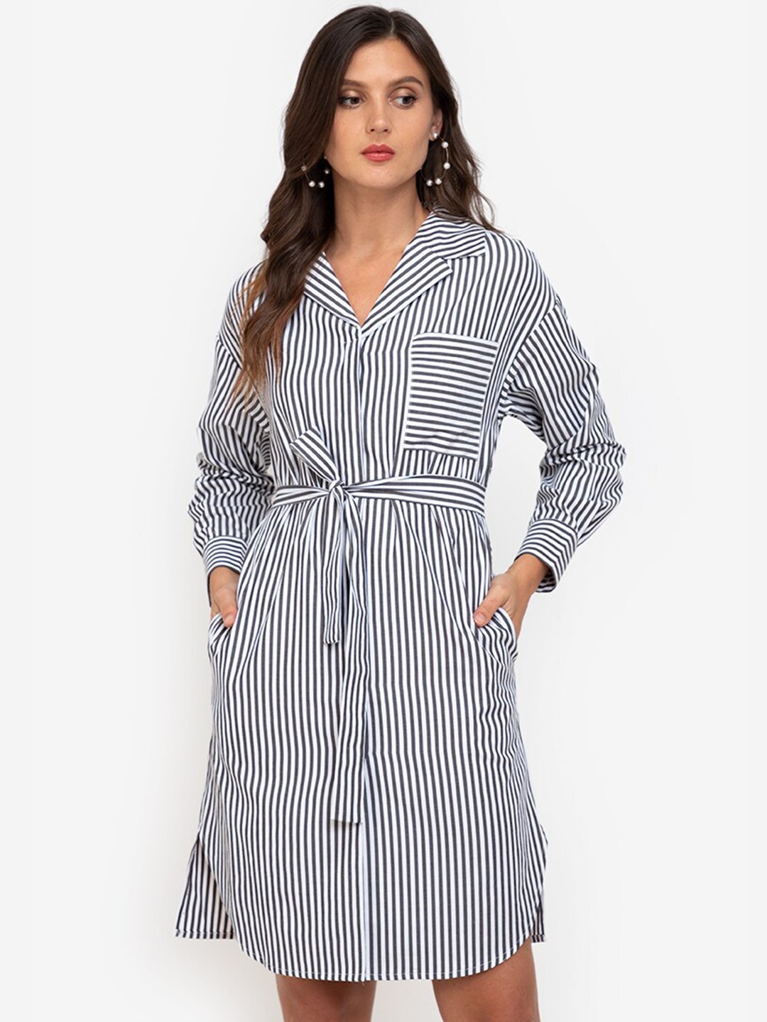 

ZALORA WORK Black & White Striped Formal Shirt Dress