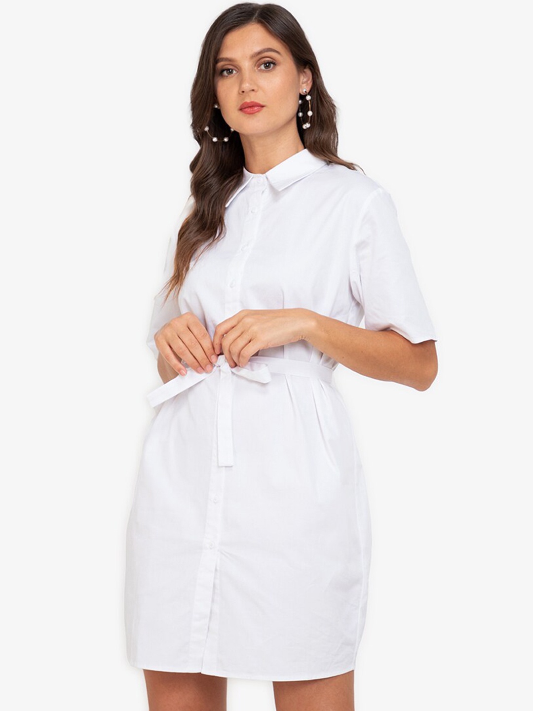 

ZALORA WORK Women White Pure Cotton Boxy Shirt Dress