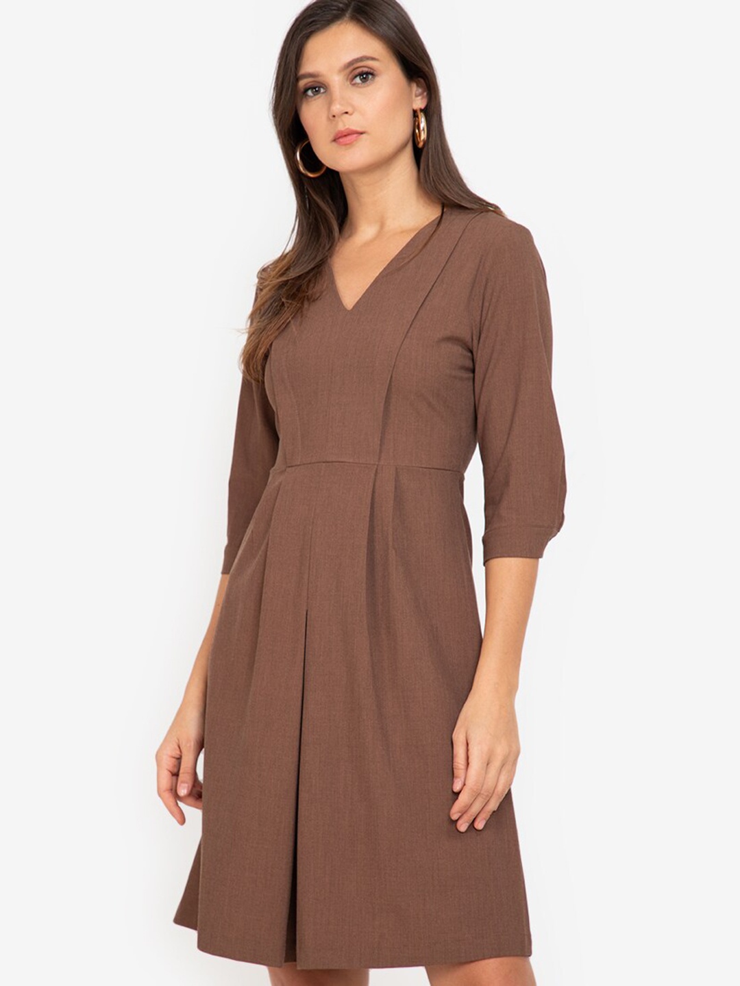 

ZALORA WORK Brown Solid Midi Dress