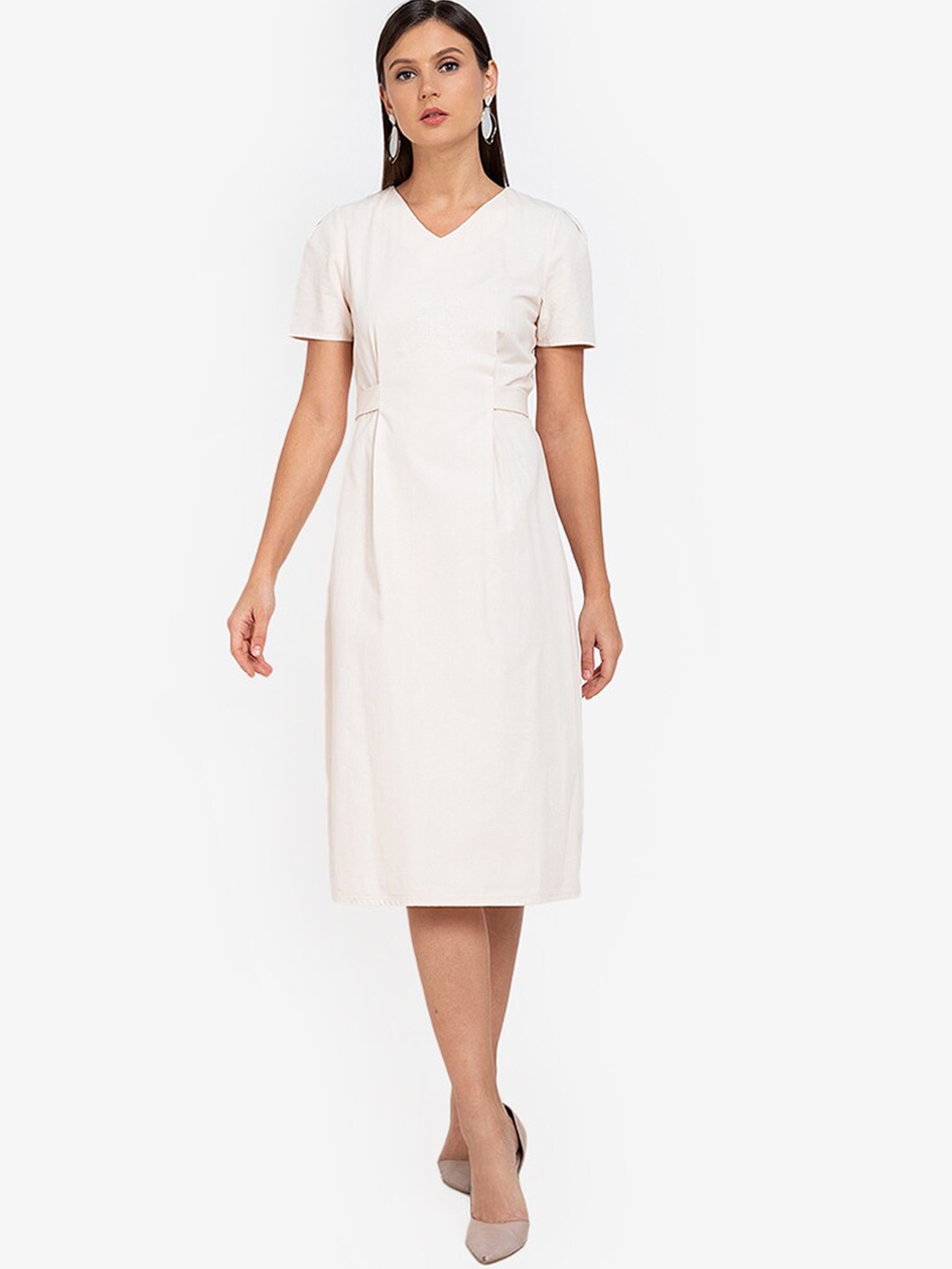 

ZALORA WORK Women Beige Solid A-Line Dress