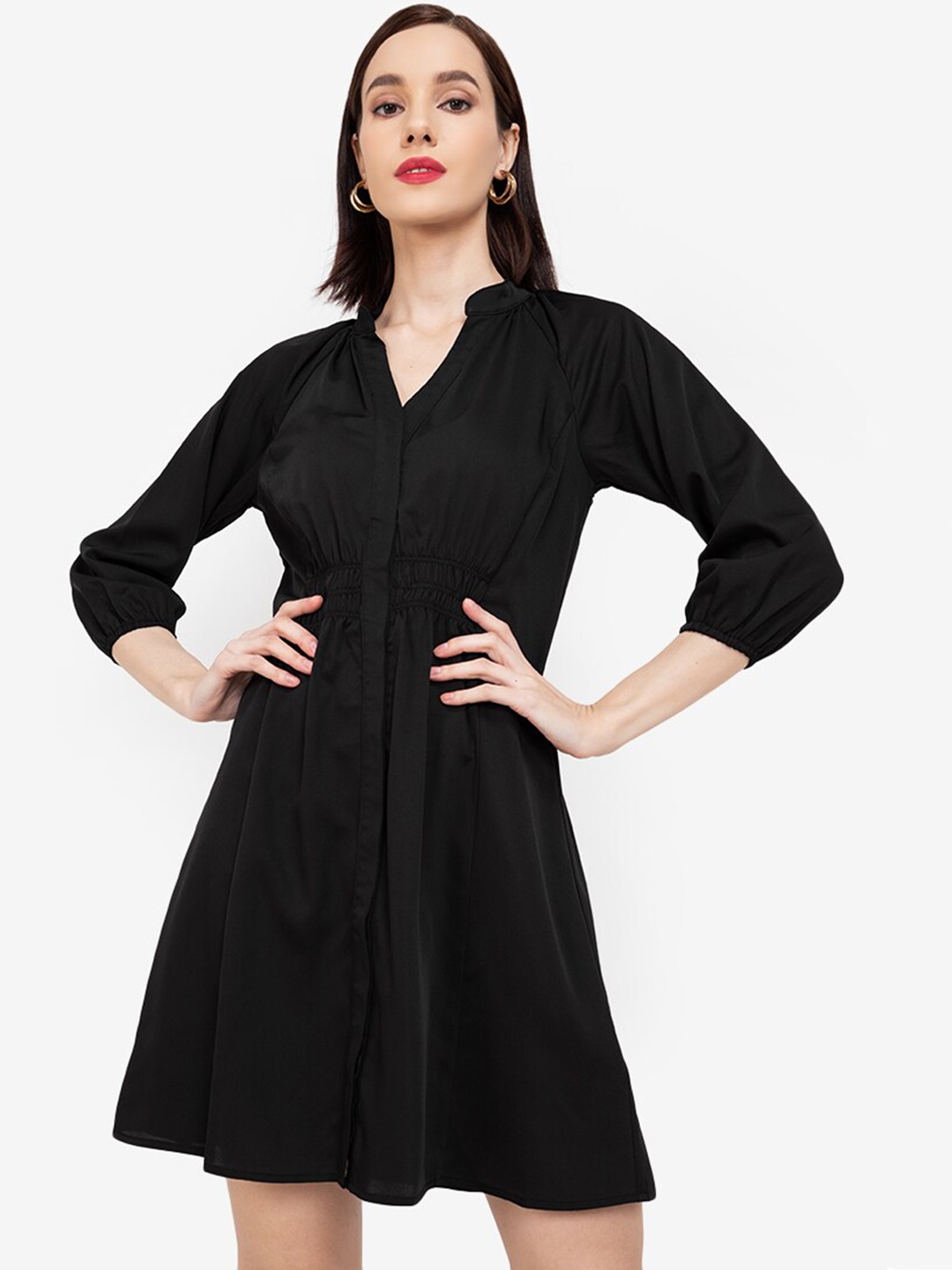 

ZALORA WORK Black Mandarin Collar Formal A-Line Dress