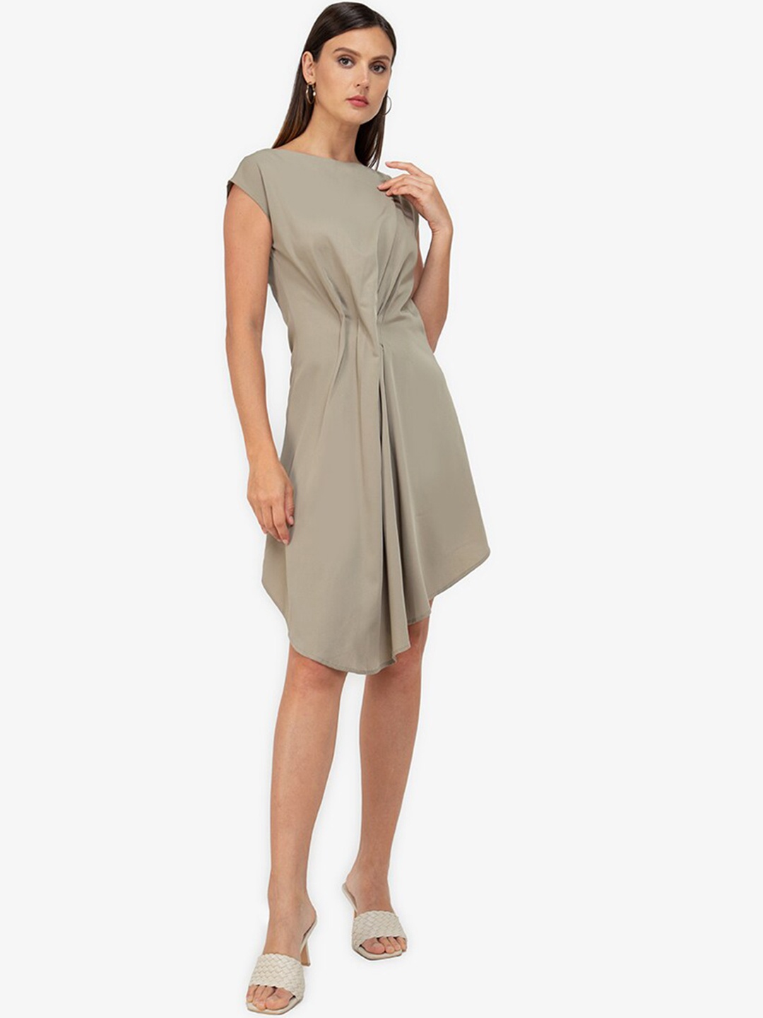 

ZALORA WORK Green Front Cascading Drape Dress