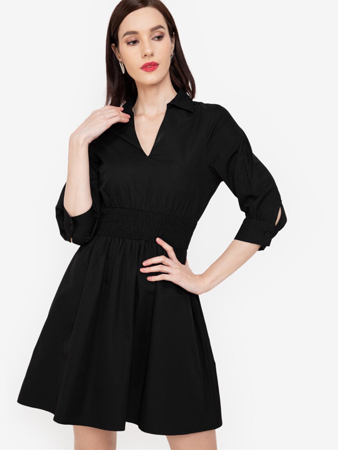 

ZALORA WORK Women Black Solid Fit & Flare Mini Dress