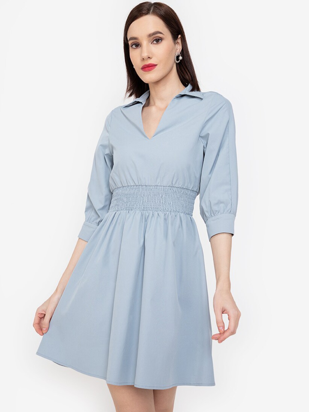 

ZALORA WORK Blue Smocked Waist Mini Dress