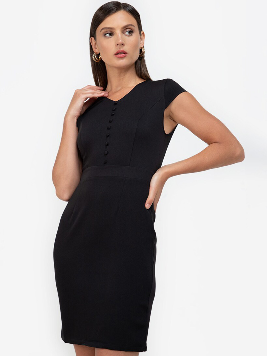 

ZALORA WORK Black Cap Sleeve Formal Bodycon Dress