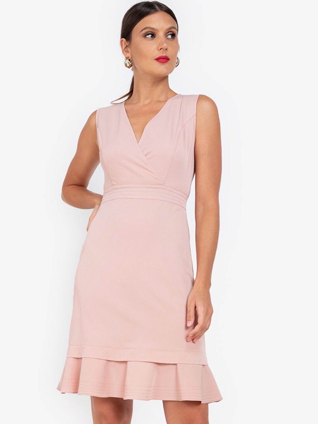 

ZALORA WORK Pink Fluted Hem Layered Sheath Dress