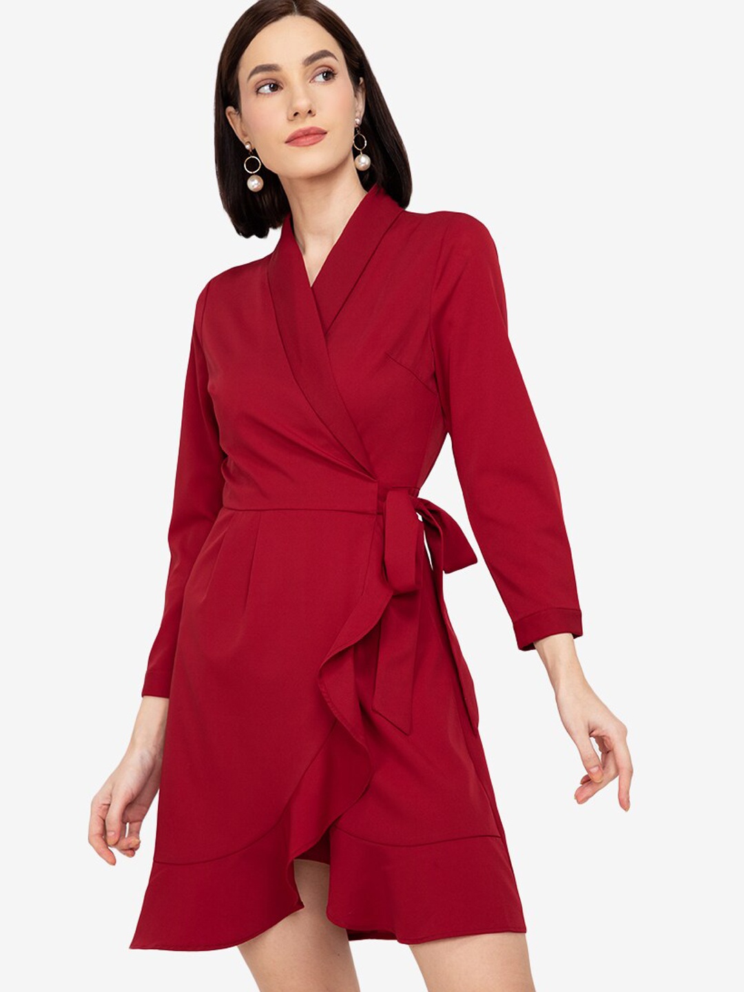 

ZALORA WORK Red Lapel Wrapped Midi Dress