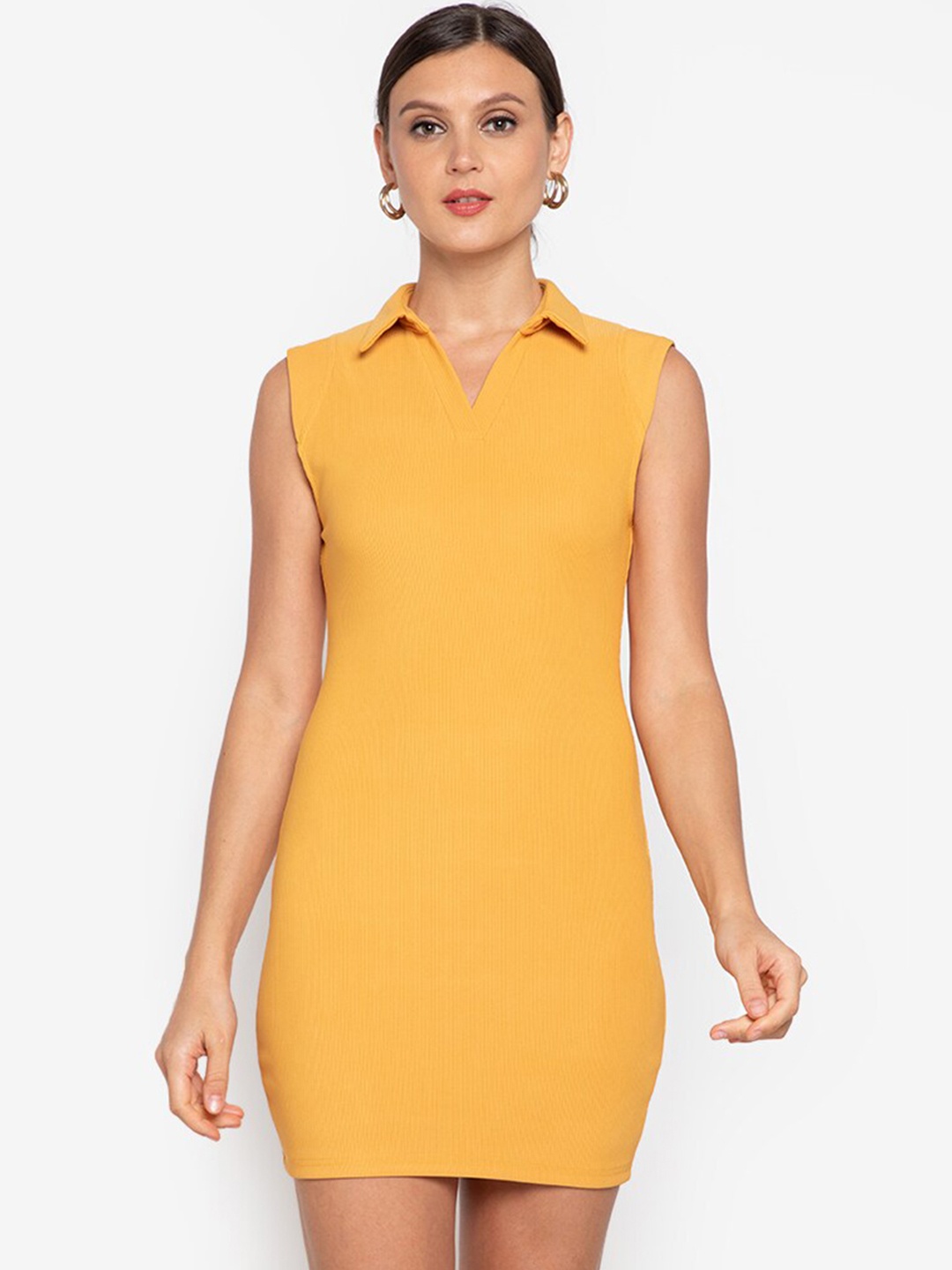 

ZALORA WORK Women Yellow Solid Bodycon Mini Dress