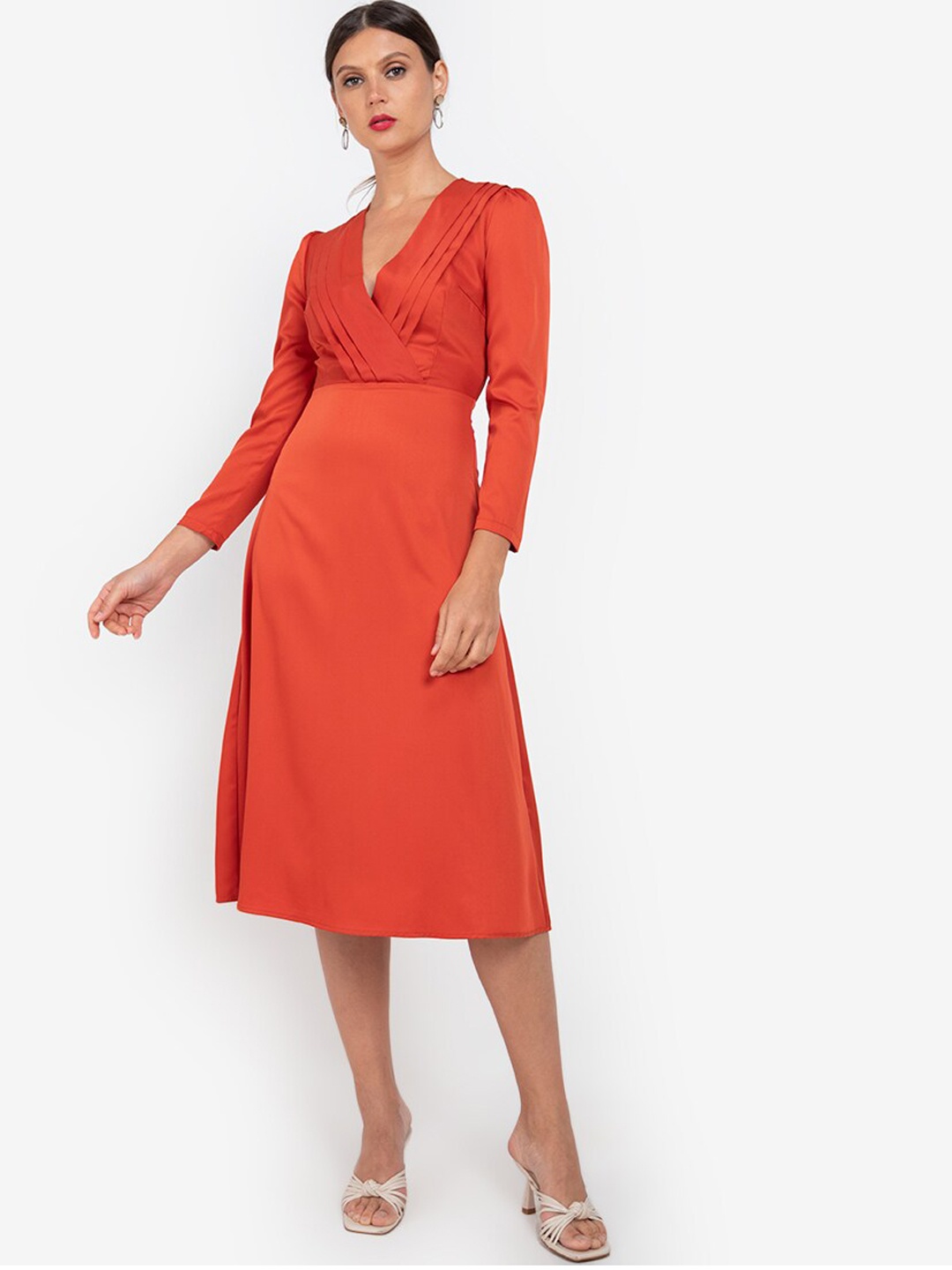 

ZALORA WORK Red Solid Midi Dress