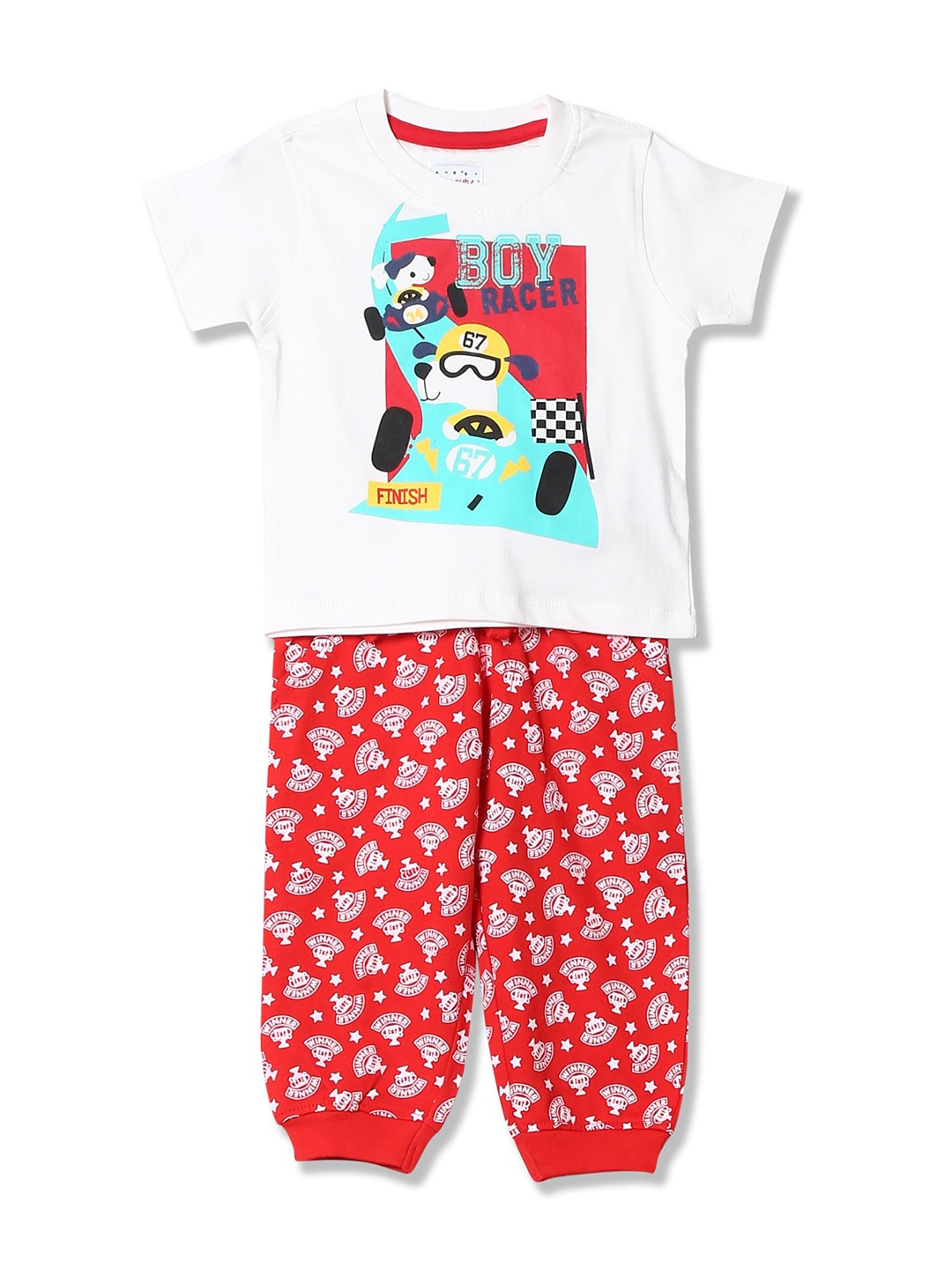 

Donuts Boys Red & White Printed Cotton T-shirt with Pyjamas