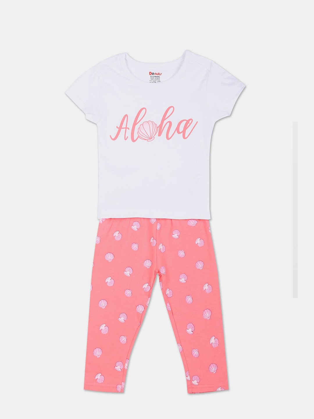 

Donuts Girls White & Pink Printed Cotton T-shirt with Pyjamas