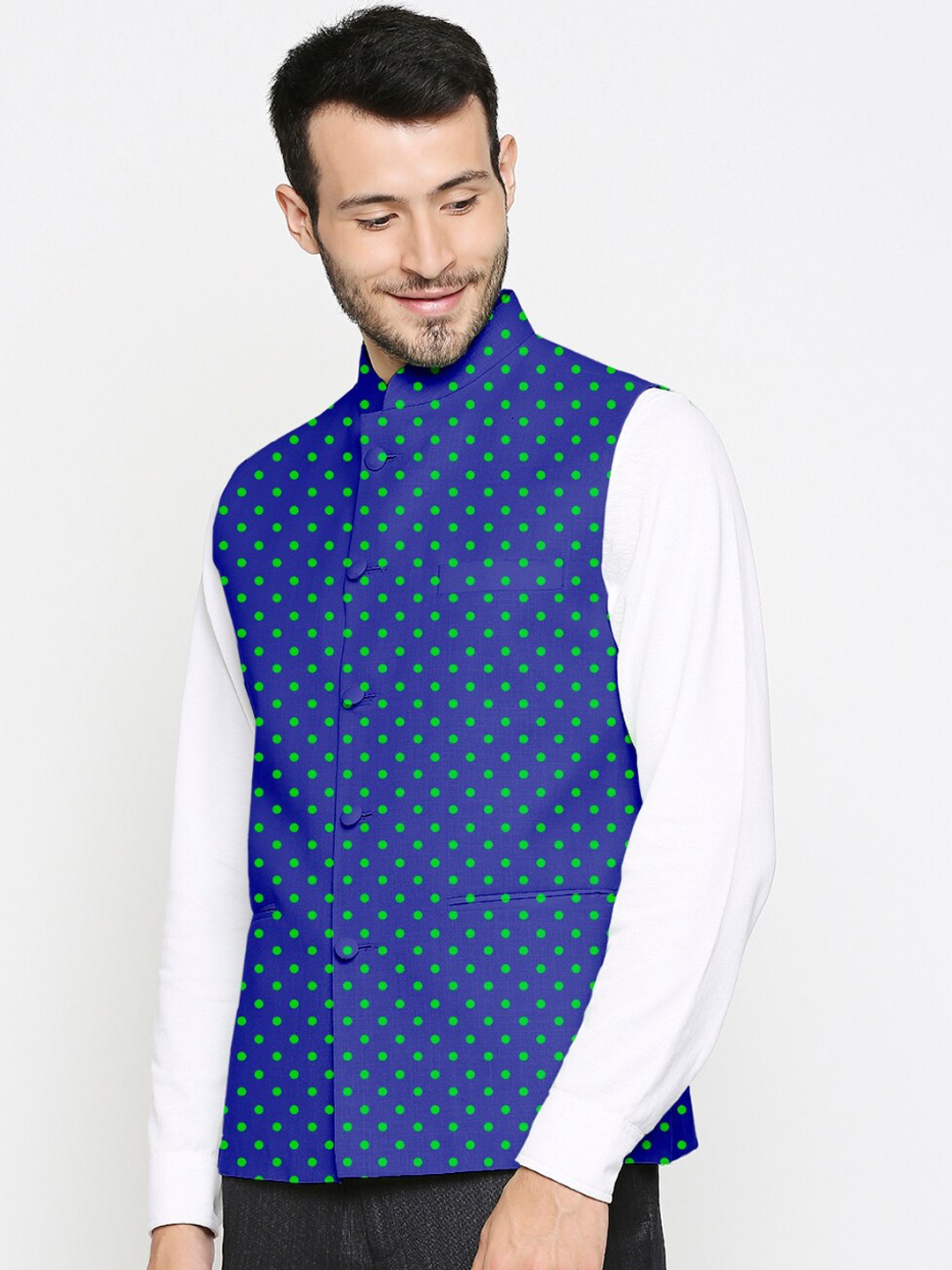

Blacksmith Men Blue Printed Nehru Jacket